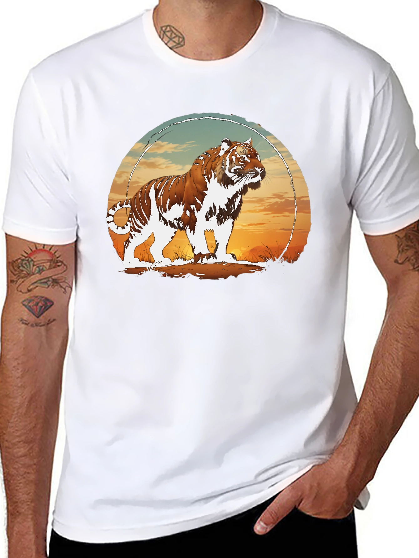 Tiger Sunset Graphic Black T-Shirt
