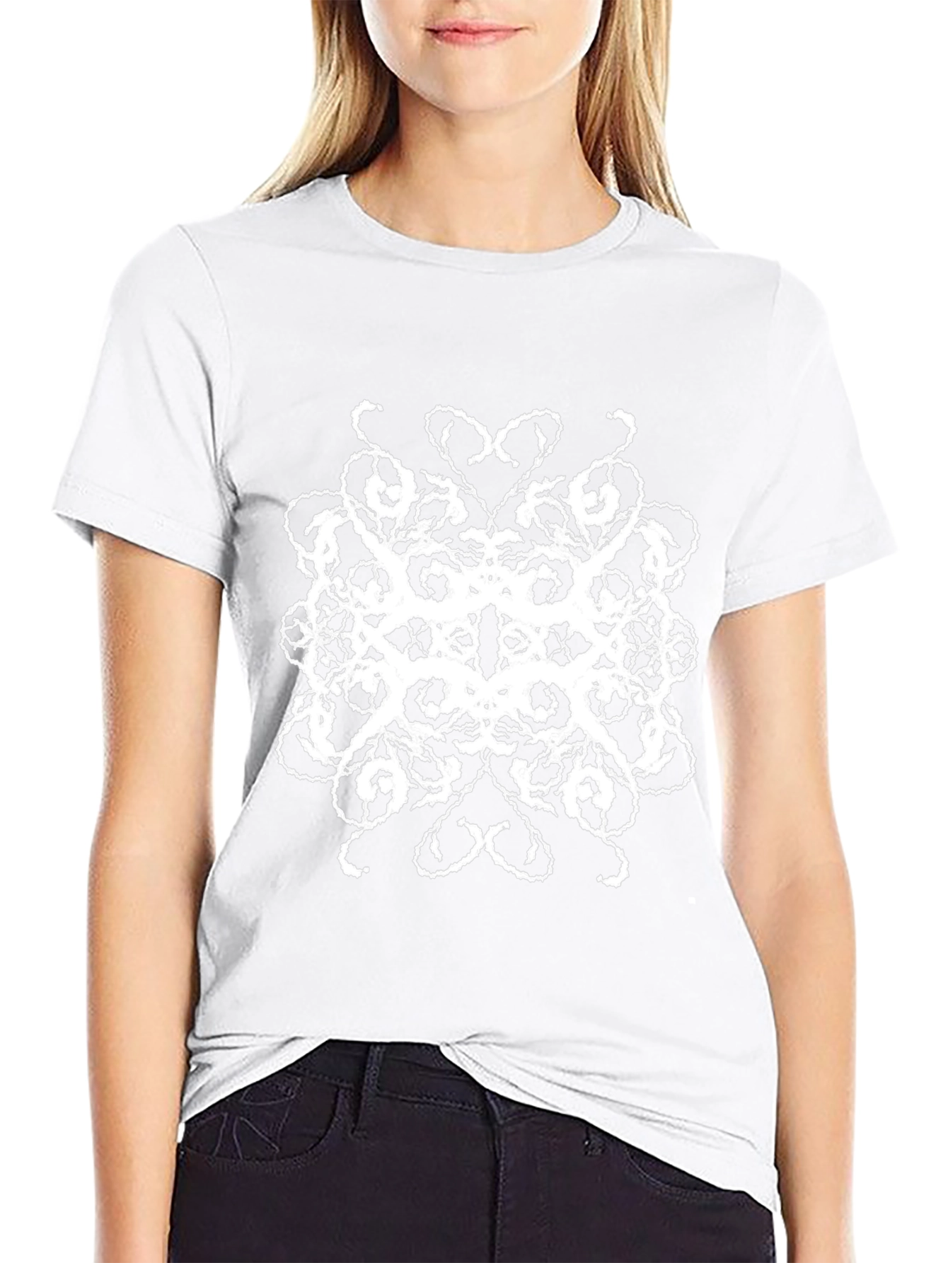 Abstract White Print Black T-Shirt