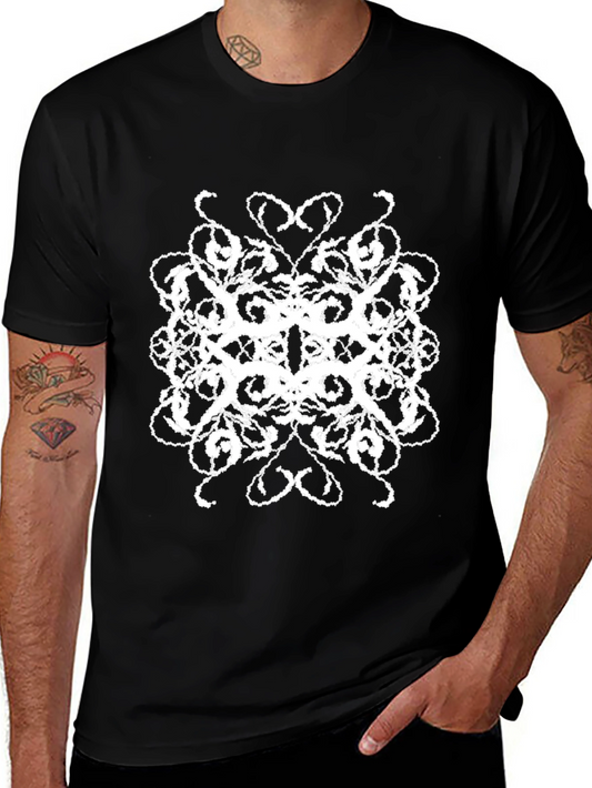 Abstract White Print Black T-Shirt