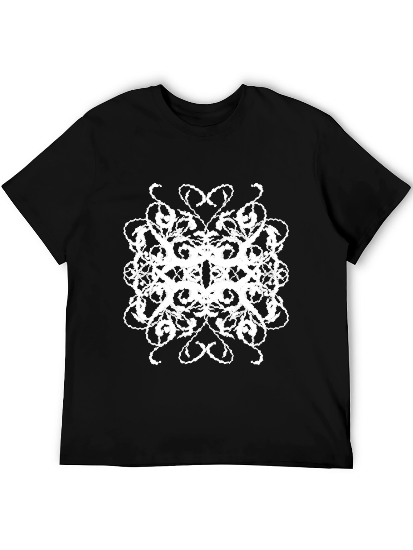 Abstract White Print Black T-Shirt
