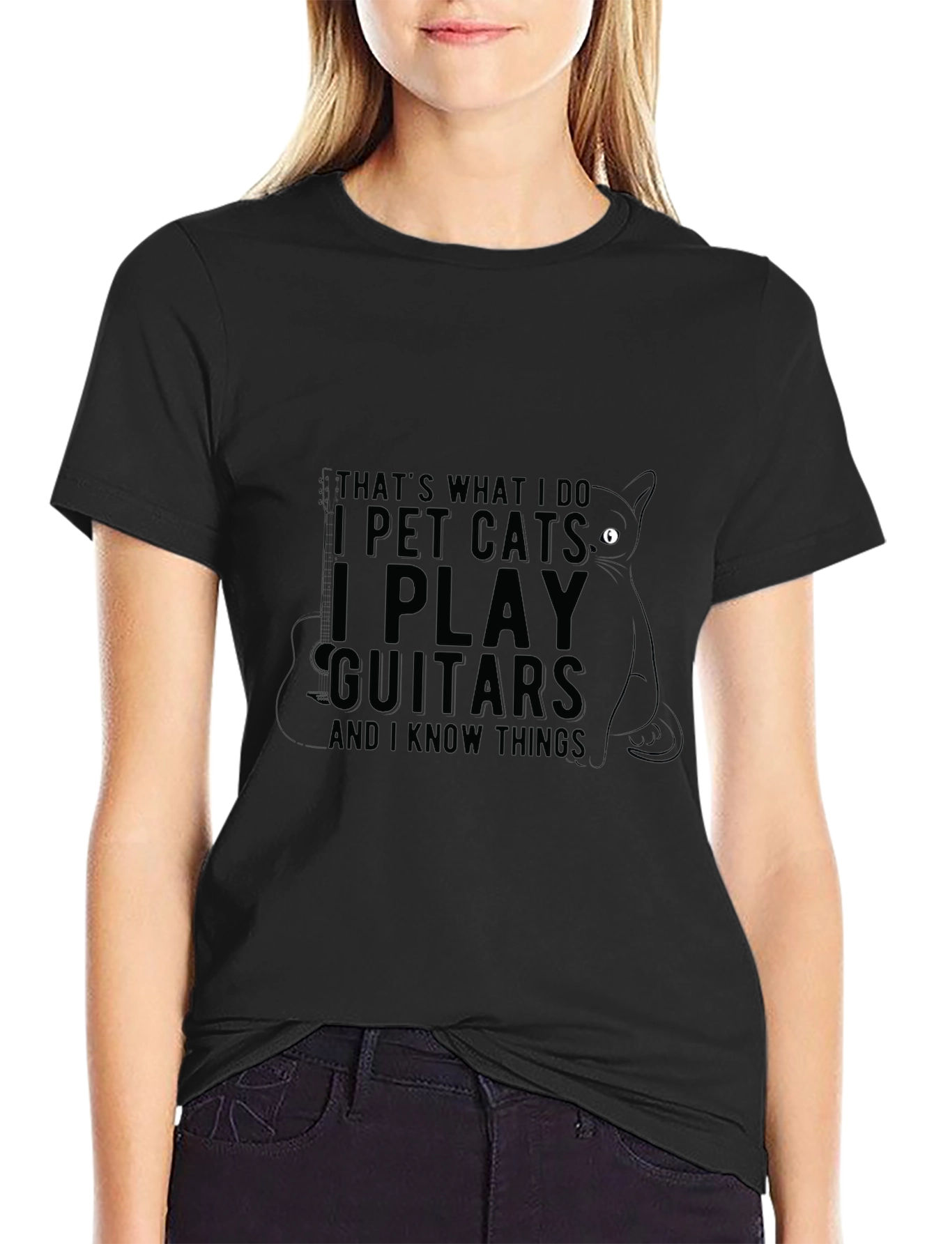 I Pet Cats I Play Guitars Mens Black T-Shirt
