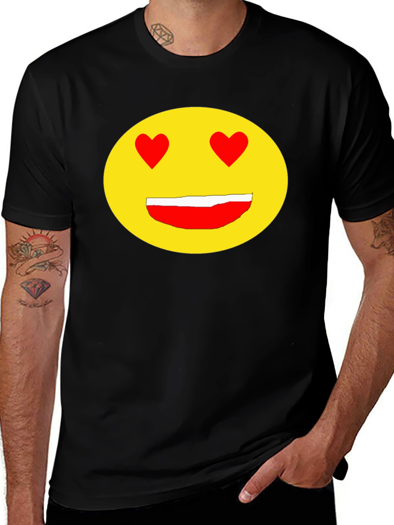 Emoji Heart Eyes Black T-Shirt - Express Your Love!