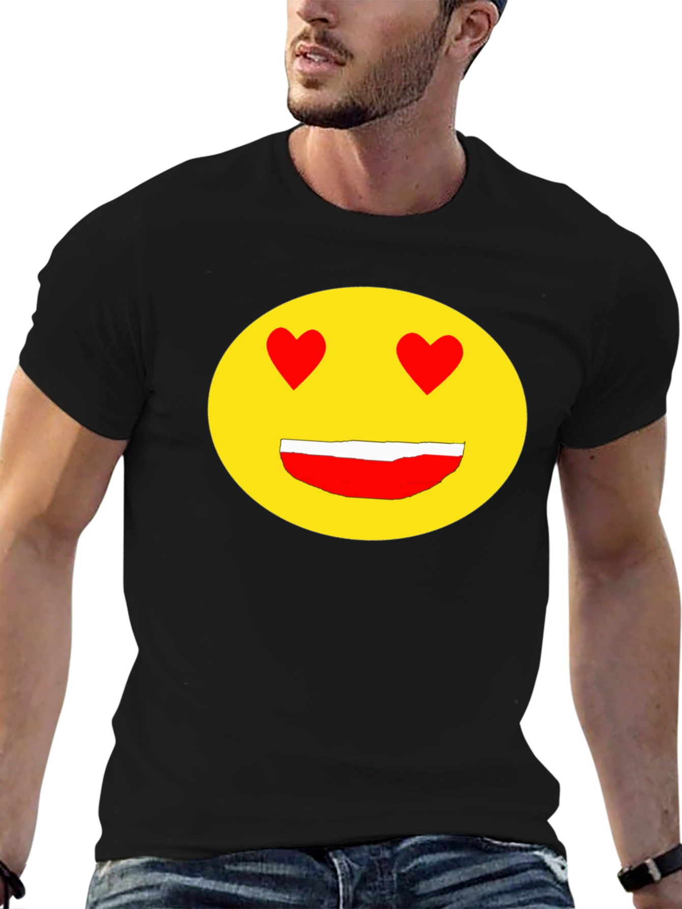 Emoji Heart Eyes Black T-Shirt - Express Your Love!