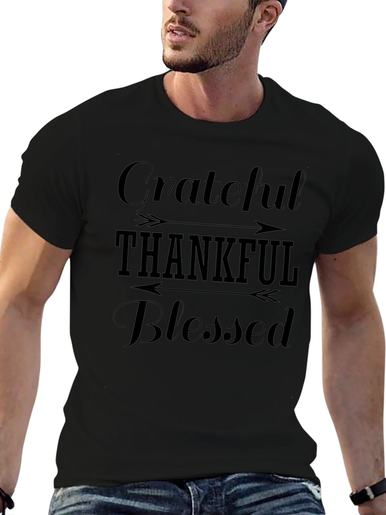 Grateful Thankful Blessed Black Graphic Tee