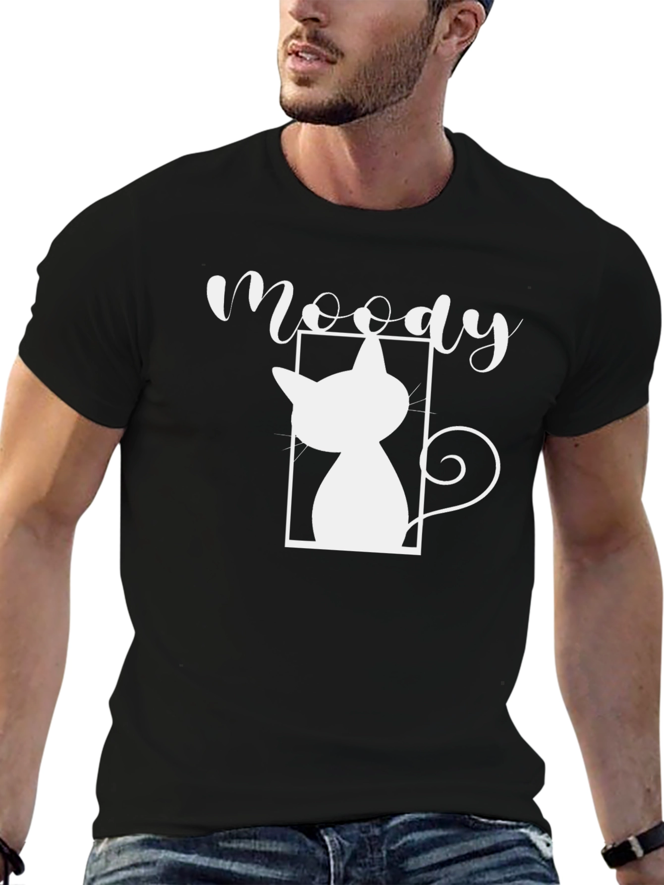 Moody Cat Graphic T-Shirt - Unisex Black Tee