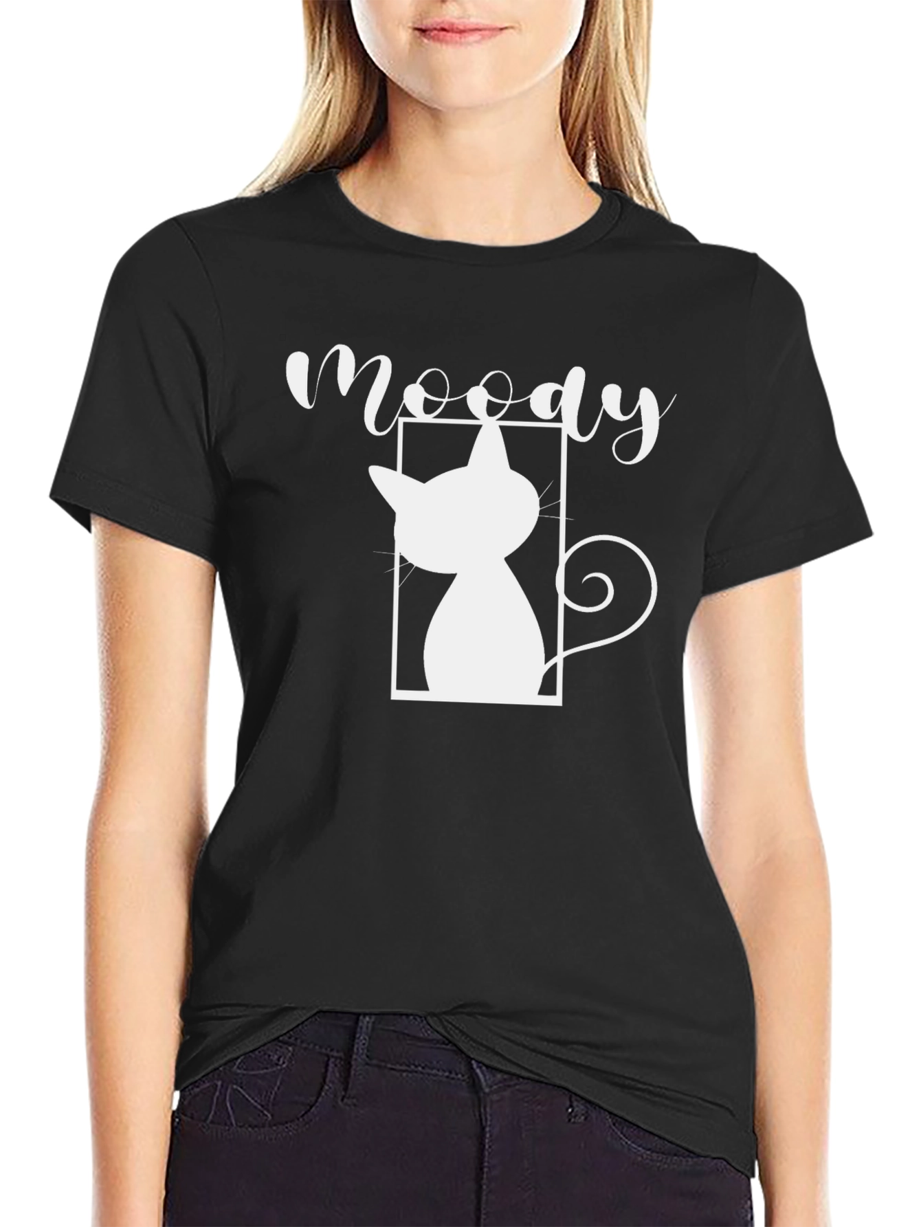 Moody Cat Graphic T-Shirt - Unisex Black Tee