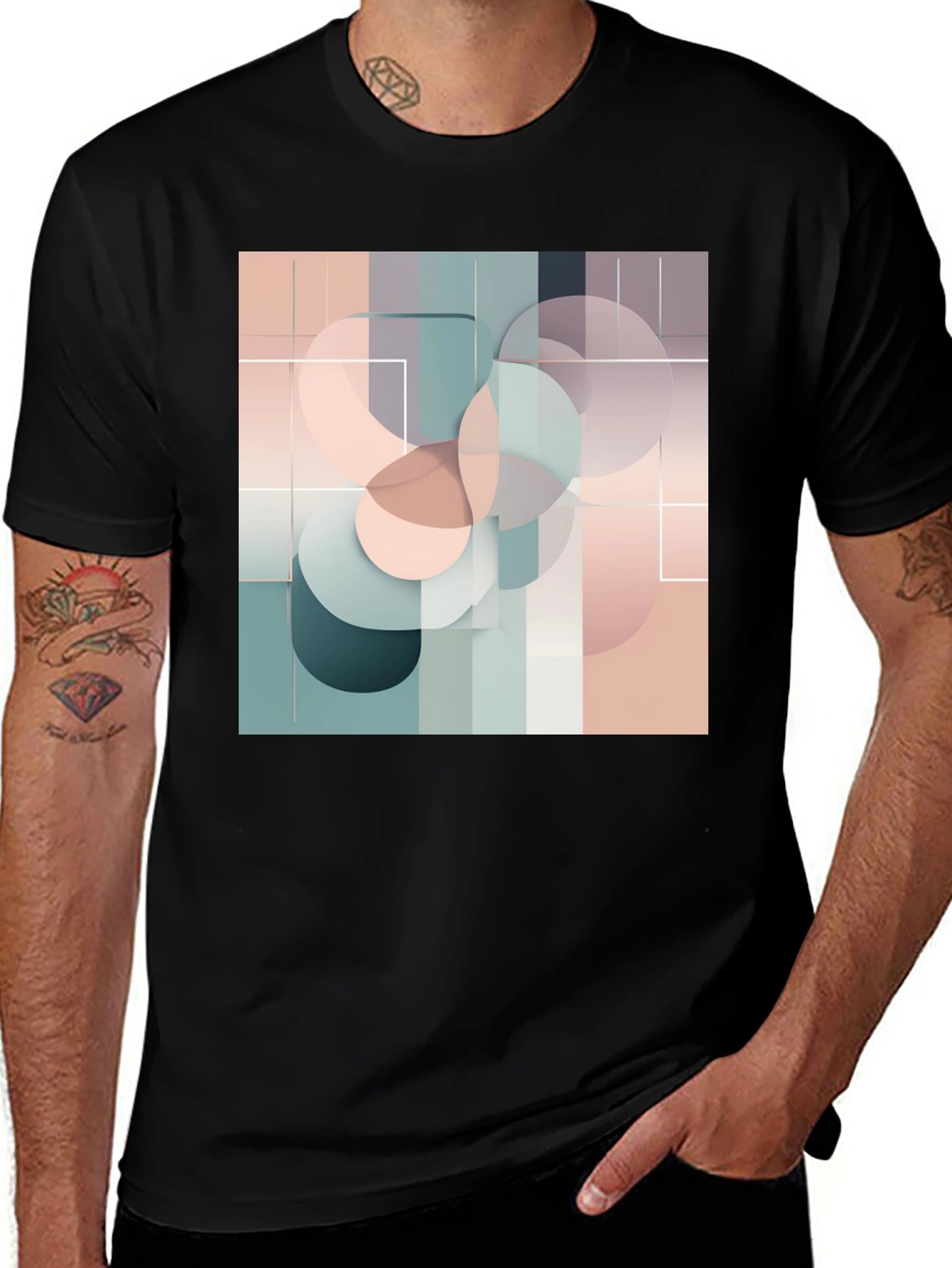 Modern Geometric Circle Design Black T-Shirt