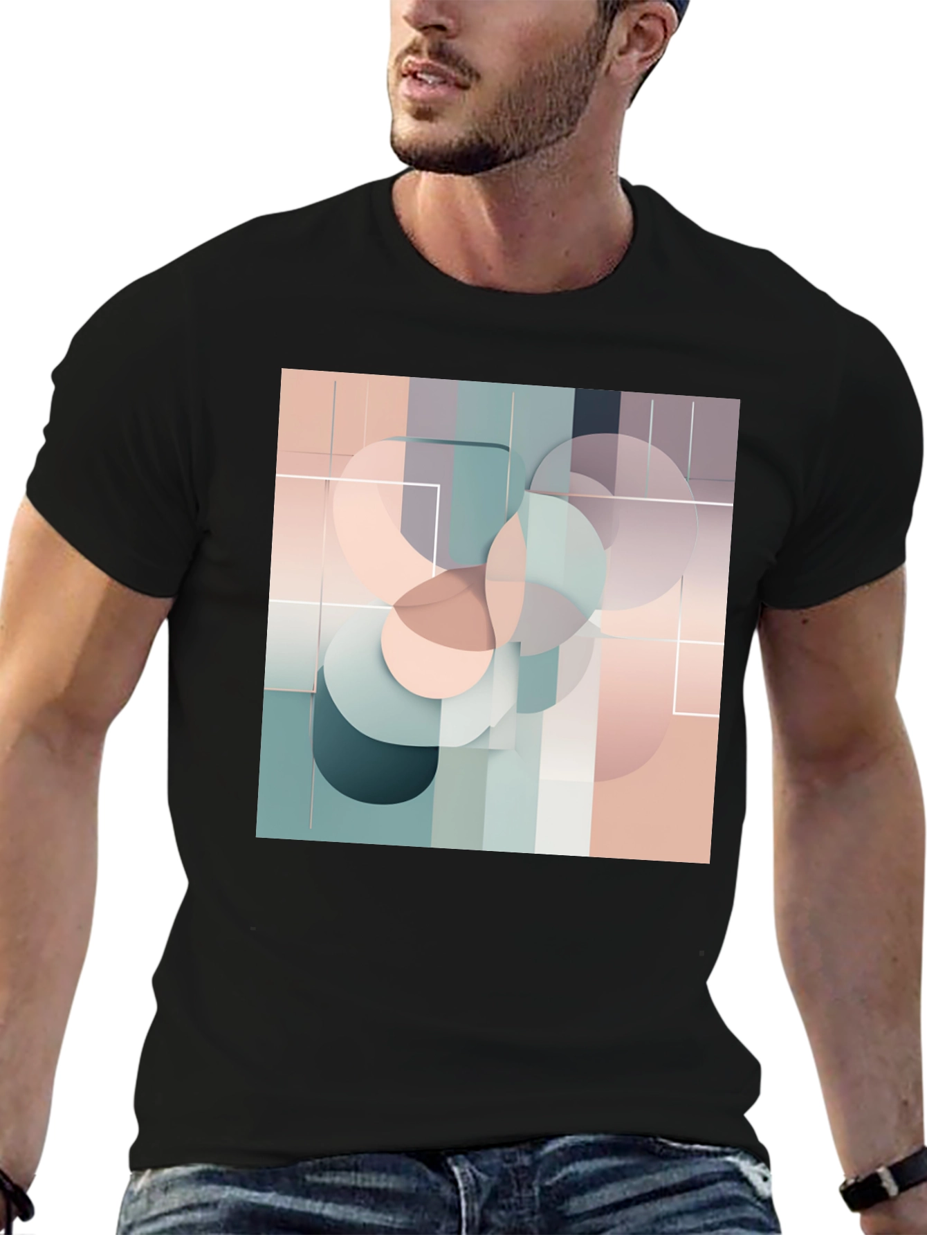 Modern Geometric Circle Design Black T-Shirt