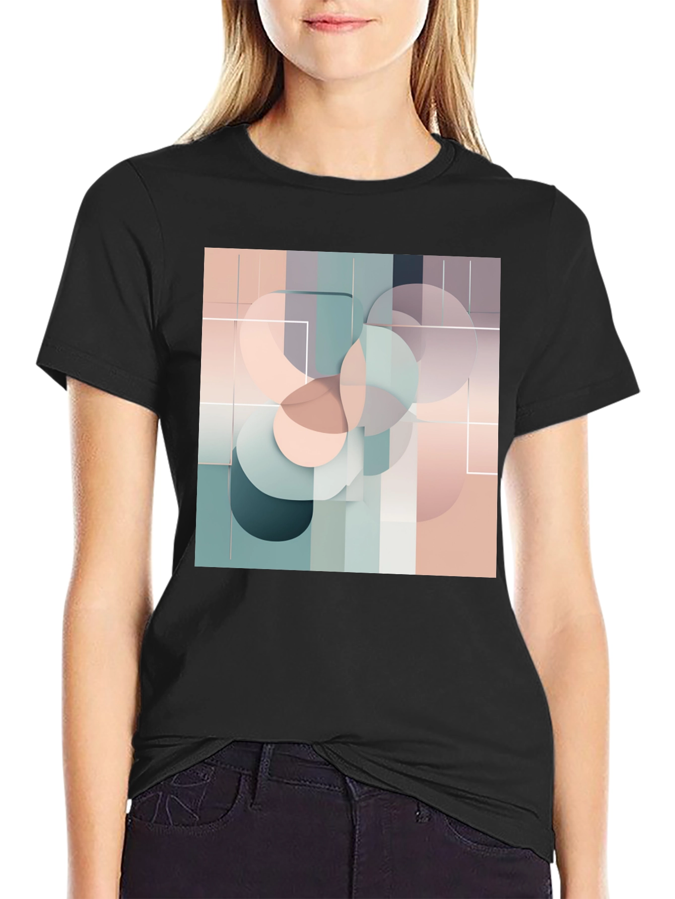Modern Geometric Circle Design Black T-Shirt