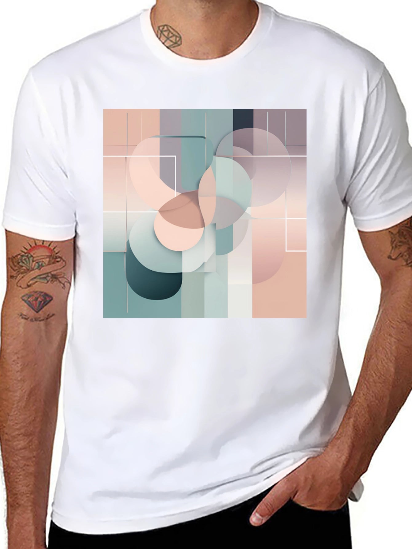 Modern Geometric Circle Design Black T-Shirt