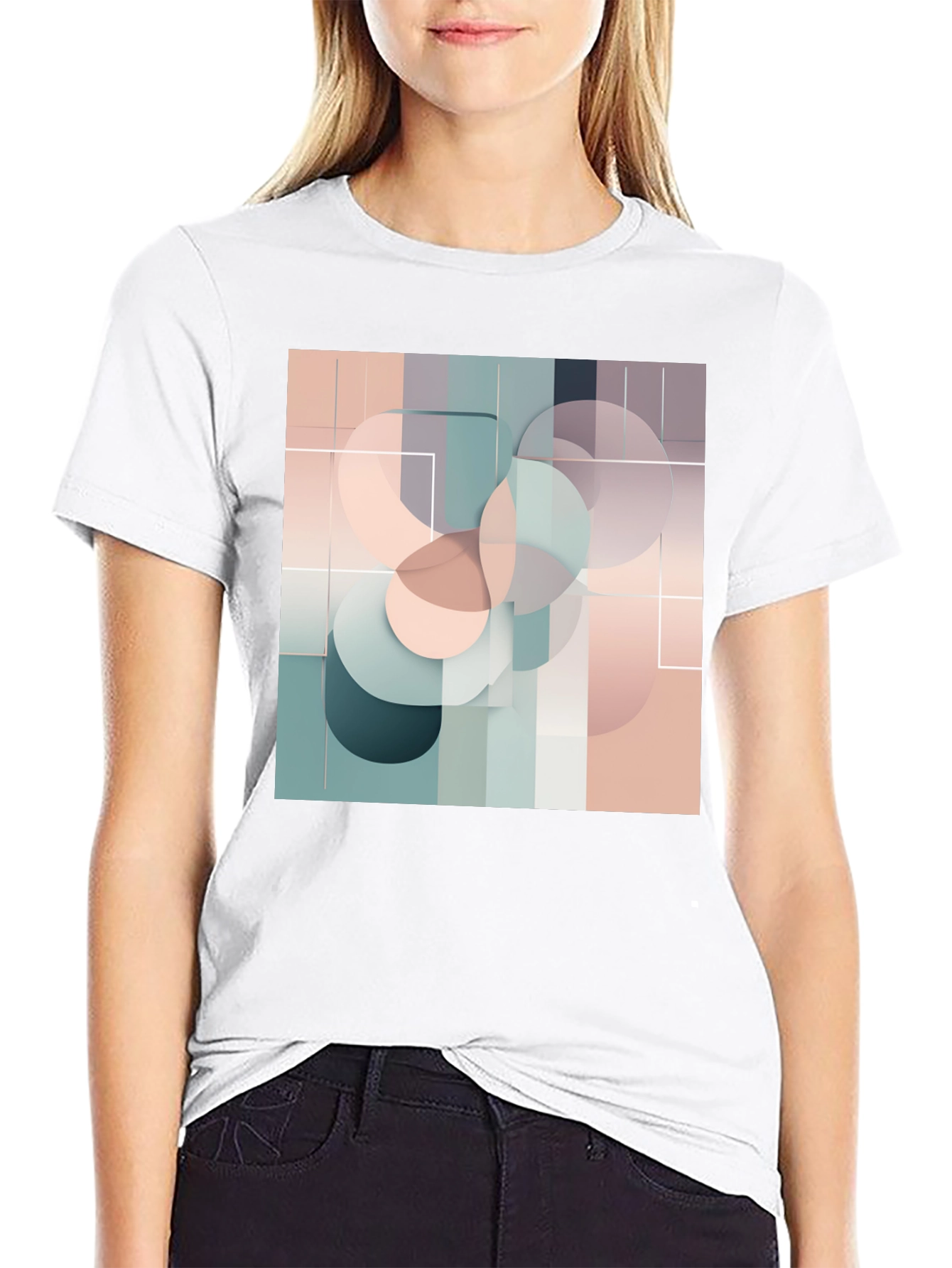 Modern Geometric Circle Design Black T-Shirt