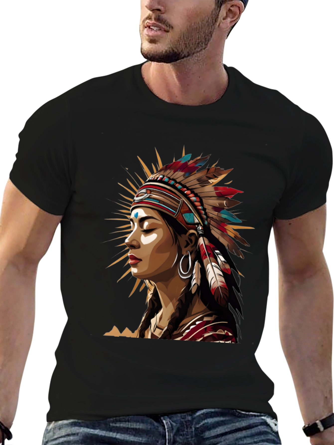 Native American Headdress Graphic Tee - Unisex Black T-Shirt