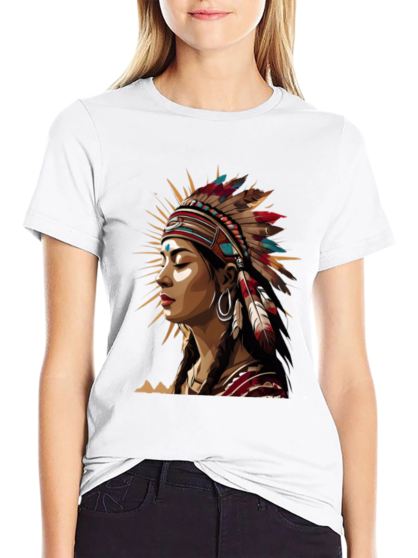 Native American Headdress Graphic Tee - Unisex Black T-Shirt