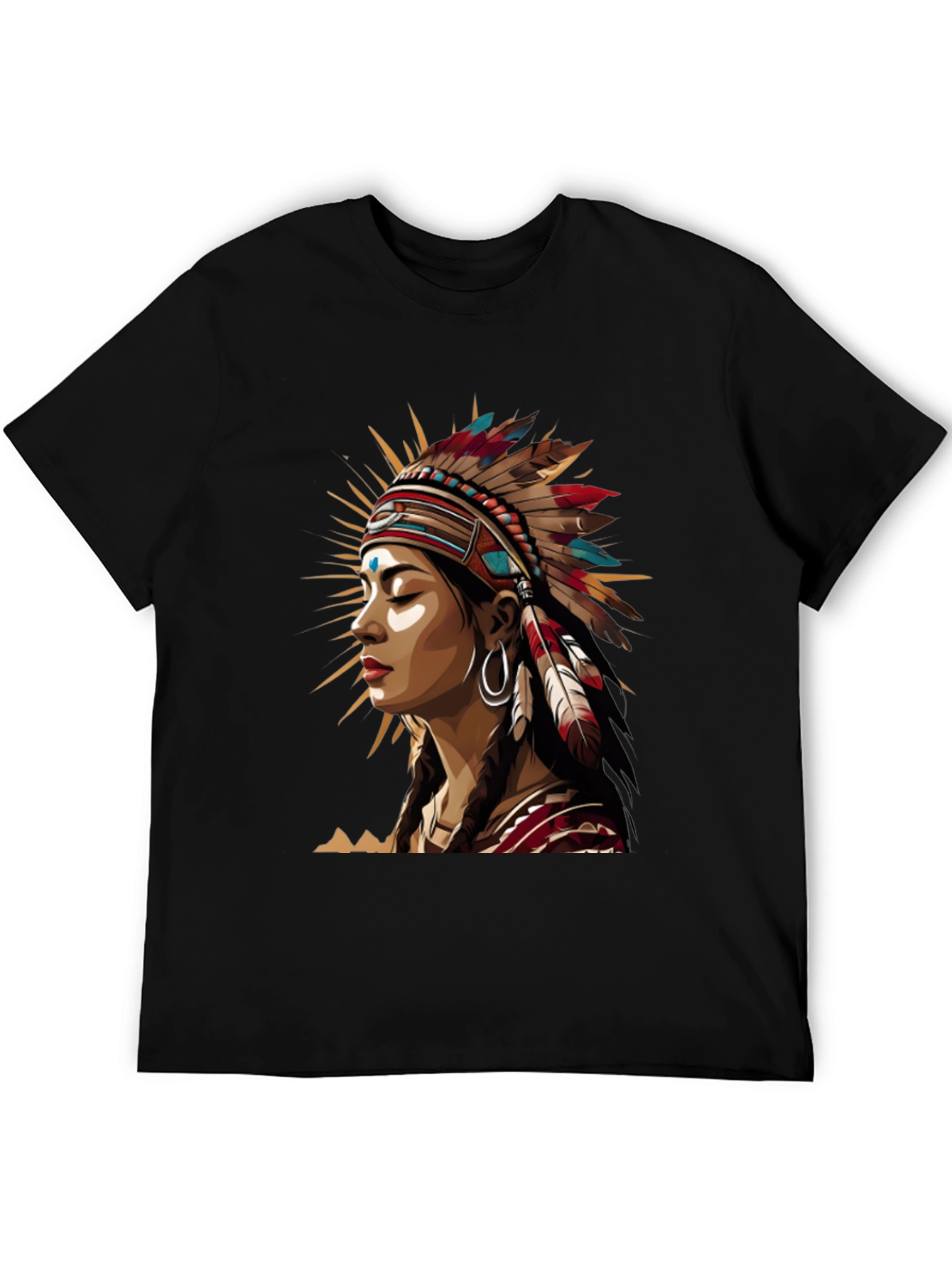 Native American Headdress Graphic Tee - Unisex Black T-Shirt