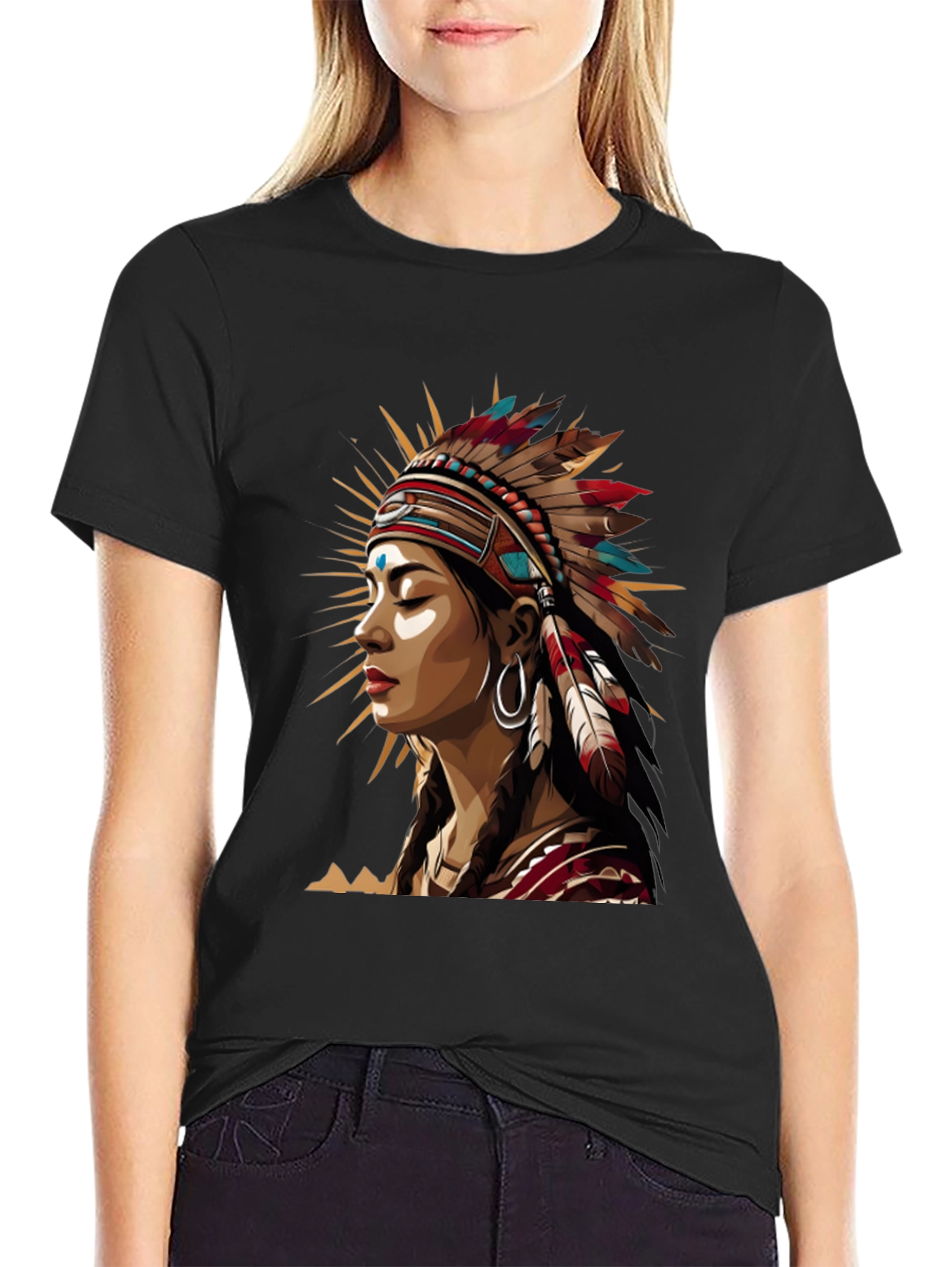 Native American Headdress Graphic Tee - Unisex Black T-Shirt