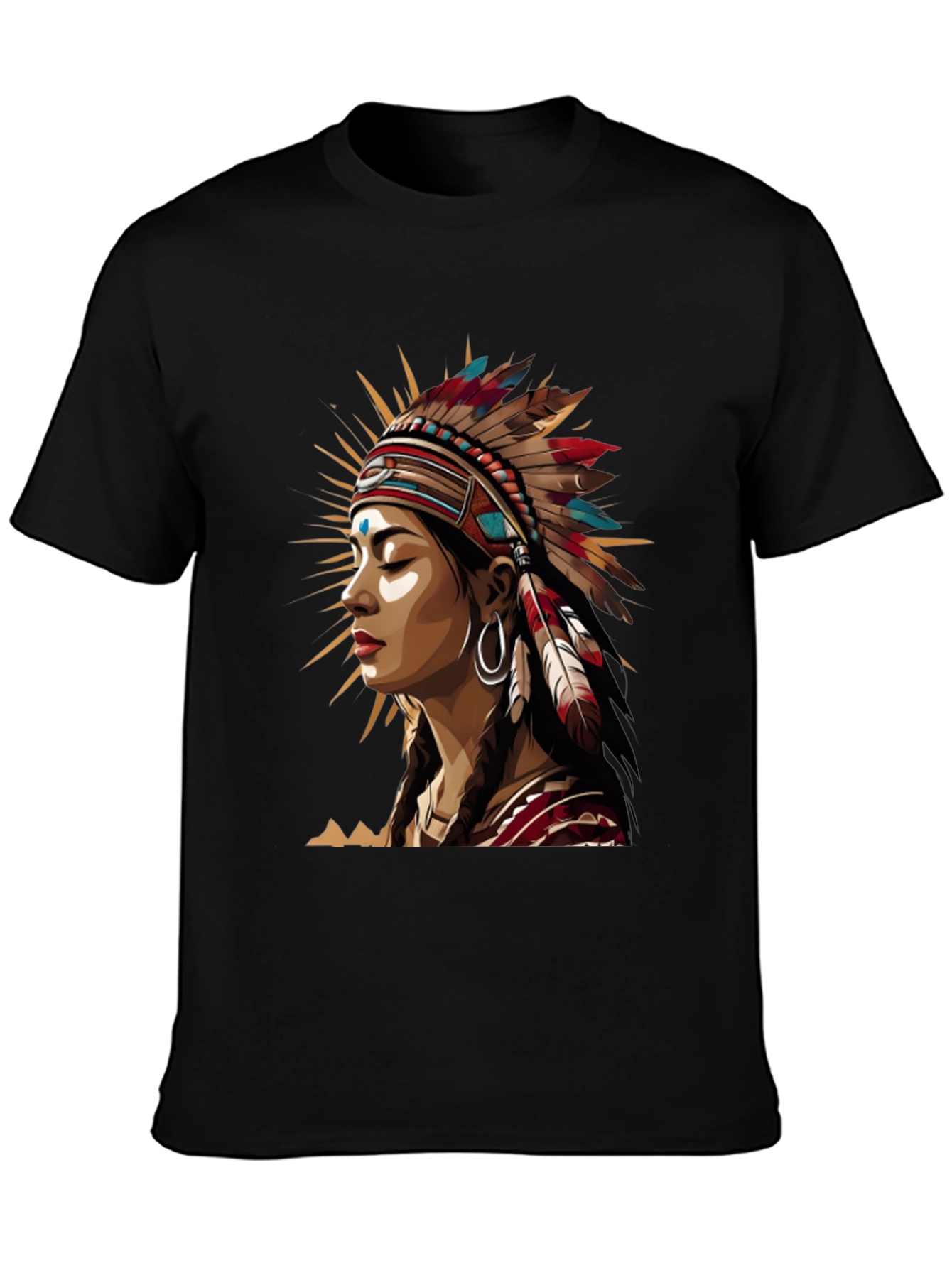 Native American Headdress Graphic Tee - Unisex Black T-Shirt