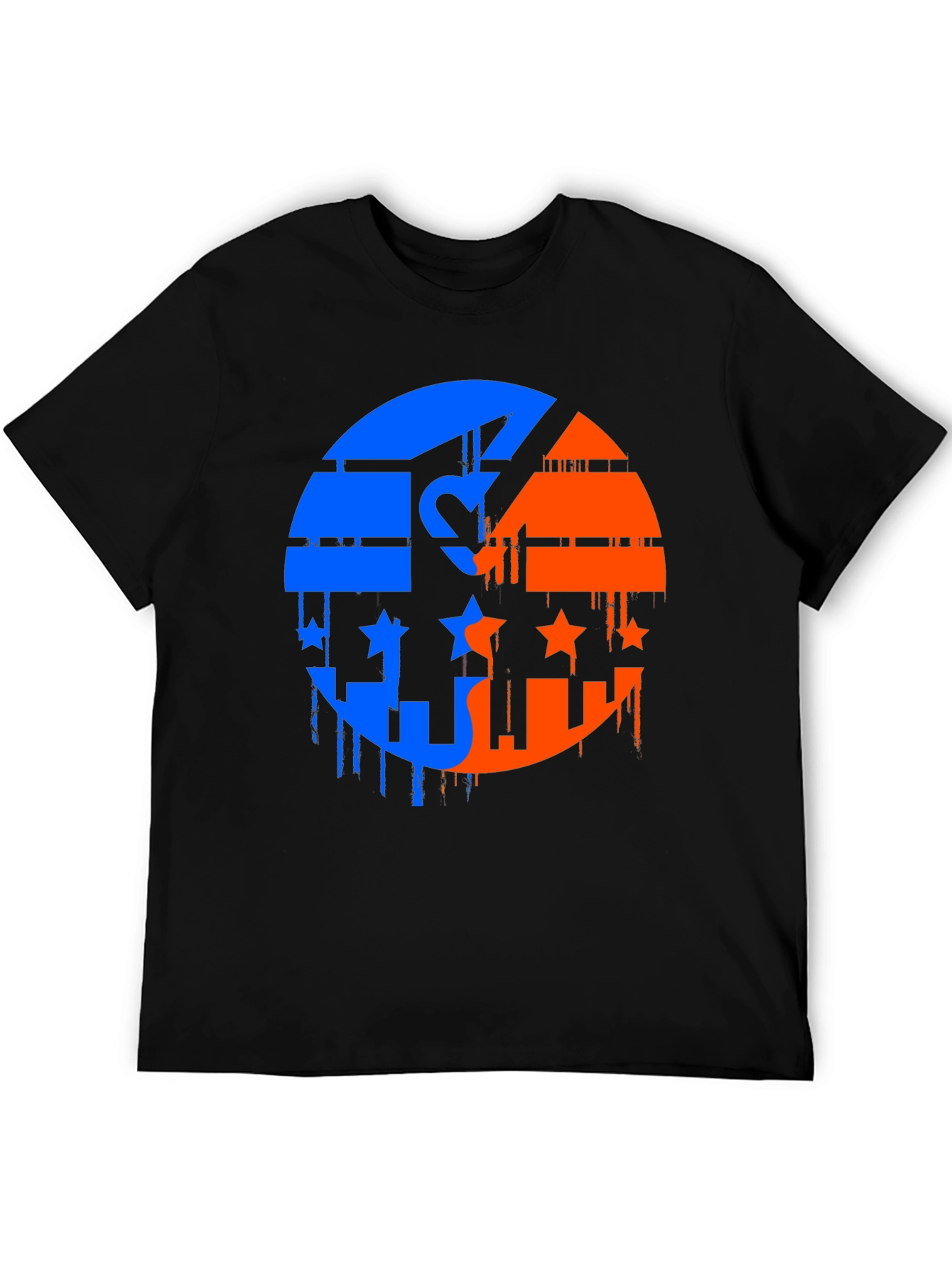 Yin Yang Stars Mens Black Graphic T-Shirt