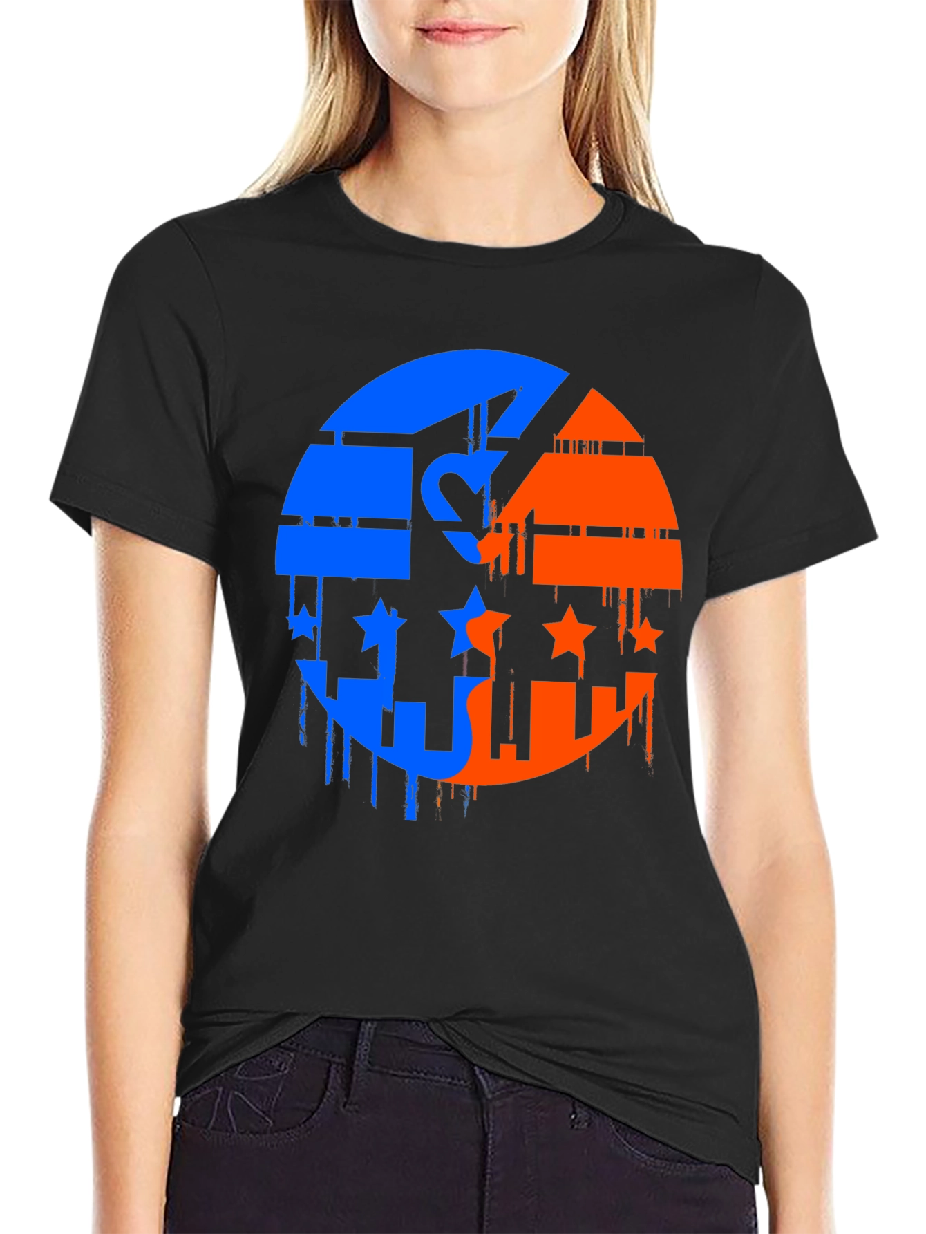 Yin Yang Stars Mens Black Graphic T-Shirt