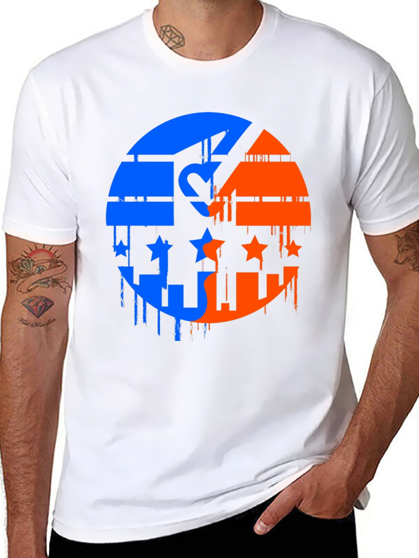 Yin Yang Stars Mens Black Graphic T-Shirt