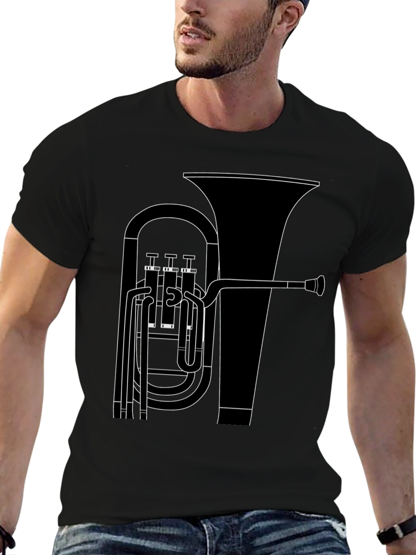 Tuba Outline Graphic Tee - Musicians Black T-Shirt