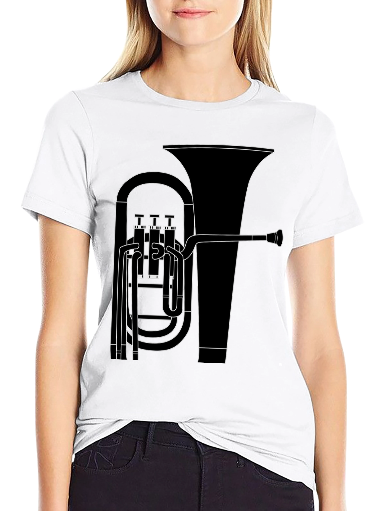 Tuba Outline Graphic Tee - Musicians Black T-Shirt