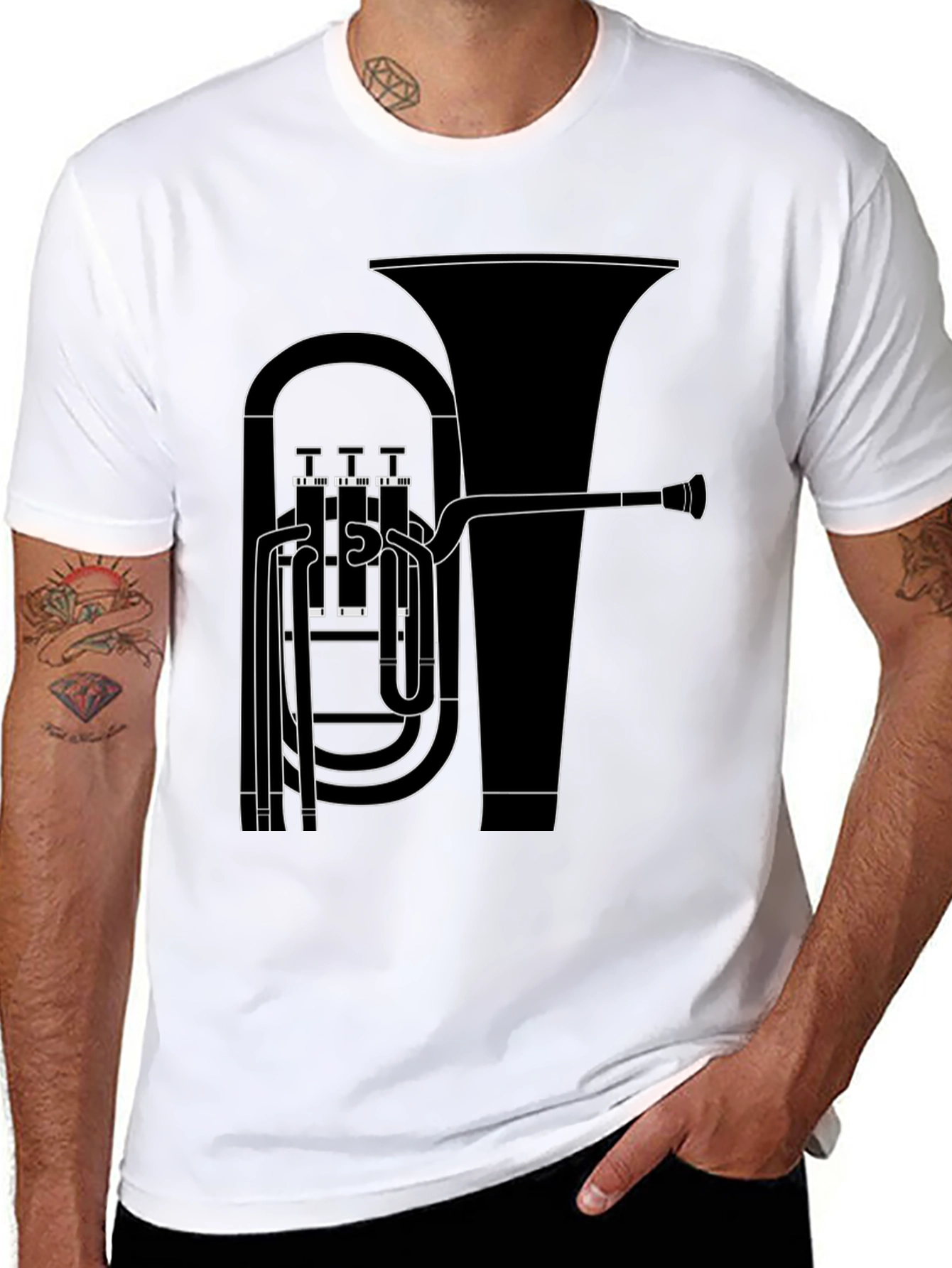 Tuba Outline Graphic Tee - Musicians Black T-Shirt
