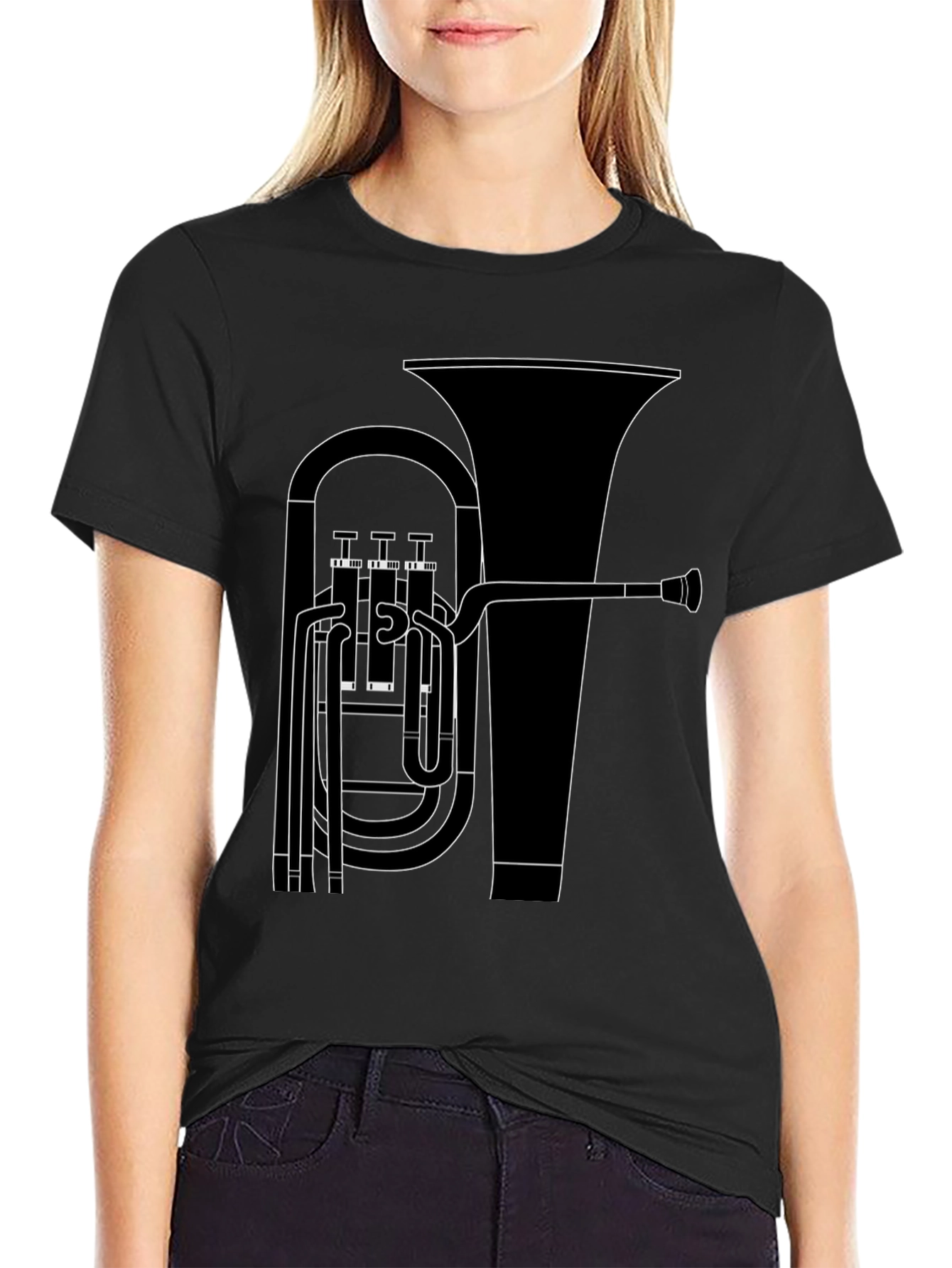 Tuba Outline Graphic Tee - Musicians Black T-Shirt