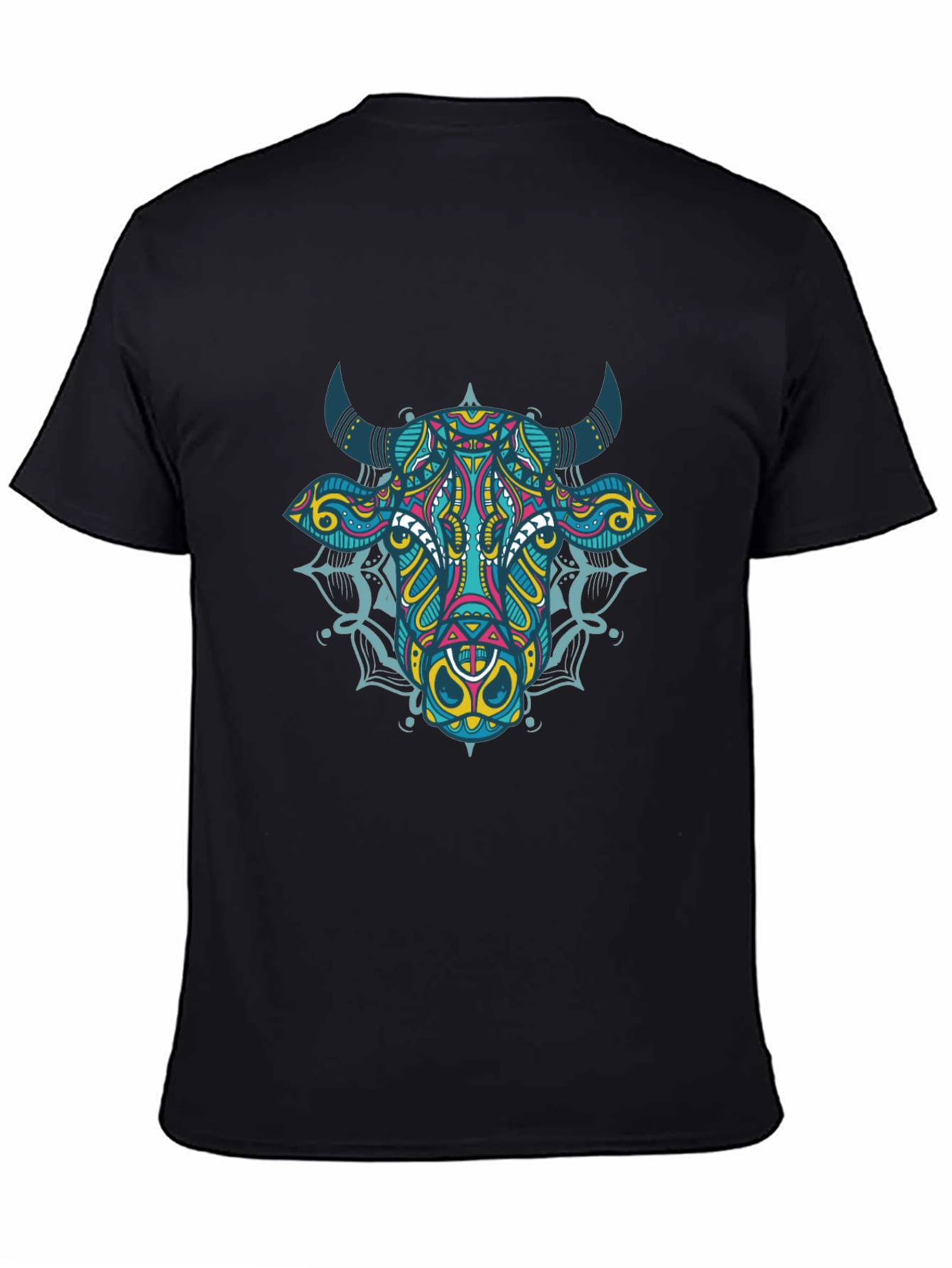 Psychedelic Bull Graphic Tee - Black Cotton T-Shirt