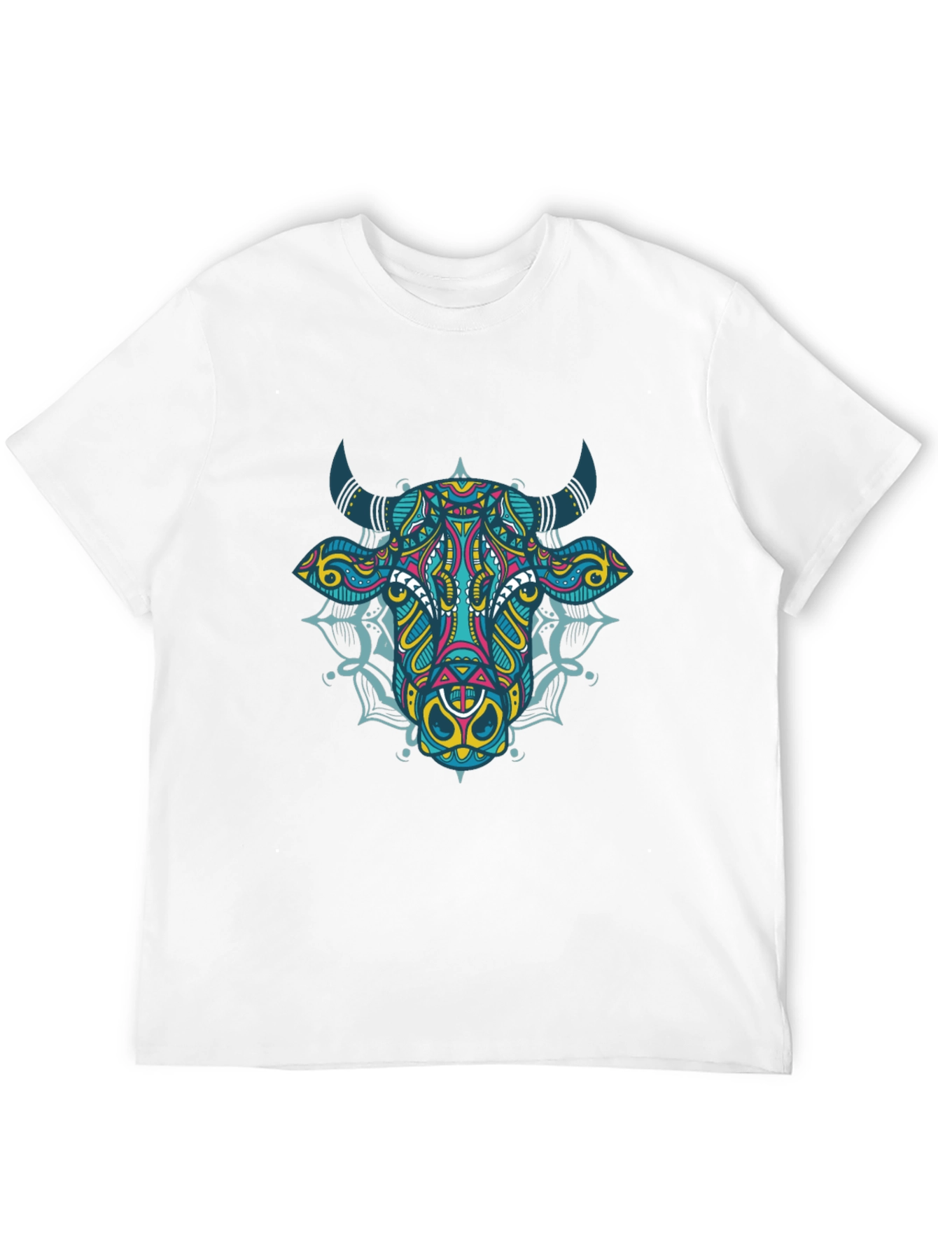 Psychedelic Bull Graphic Tee - Black Cotton T-Shirt