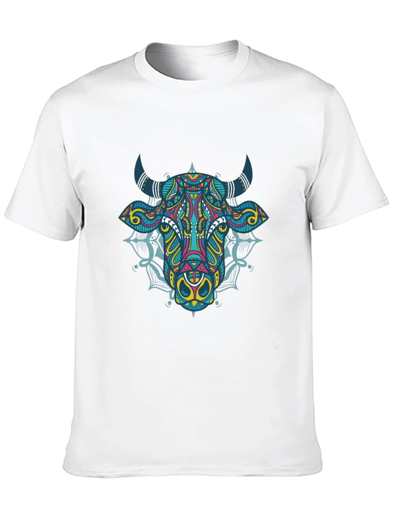 Psychedelic Bull Graphic Tee - Black Cotton T-Shirt