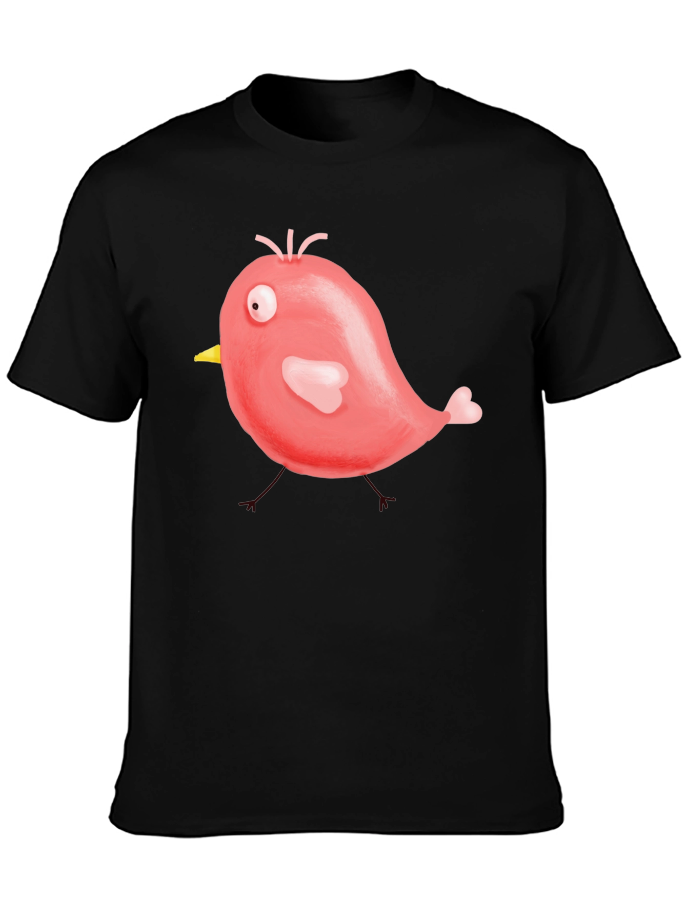 Cute Cartoon Bird Graphic Black T-Shirt