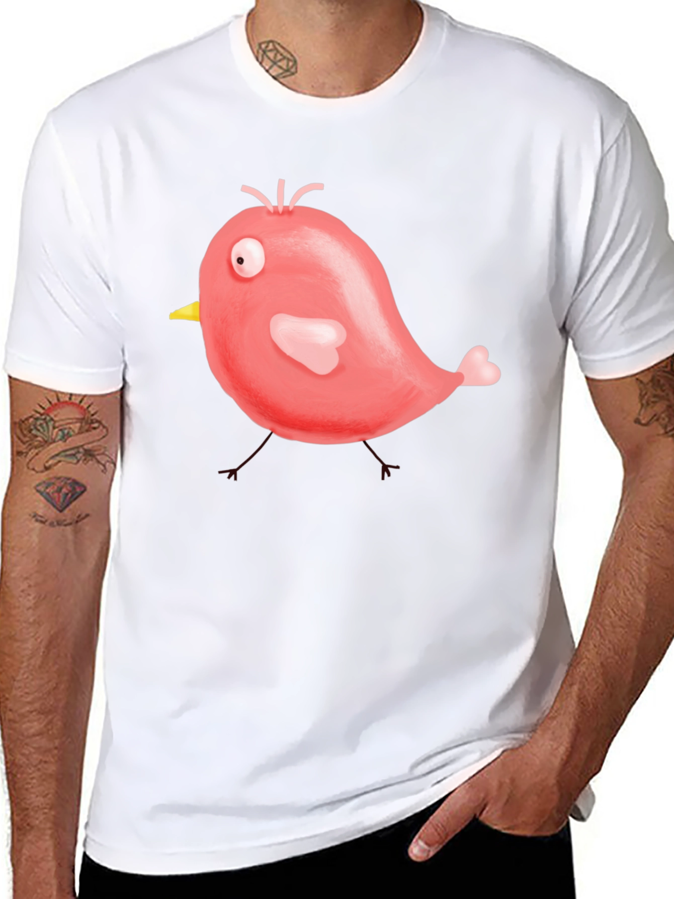 Cute Cartoon Bird Graphic Black T-Shirt