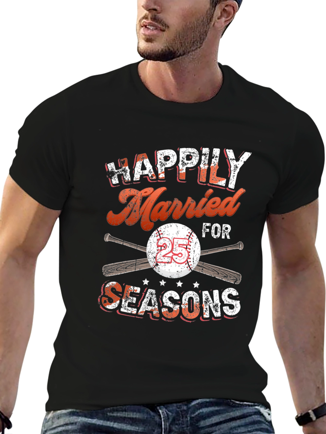 Happily Married for 25 Seasons Baseball T-Shirt