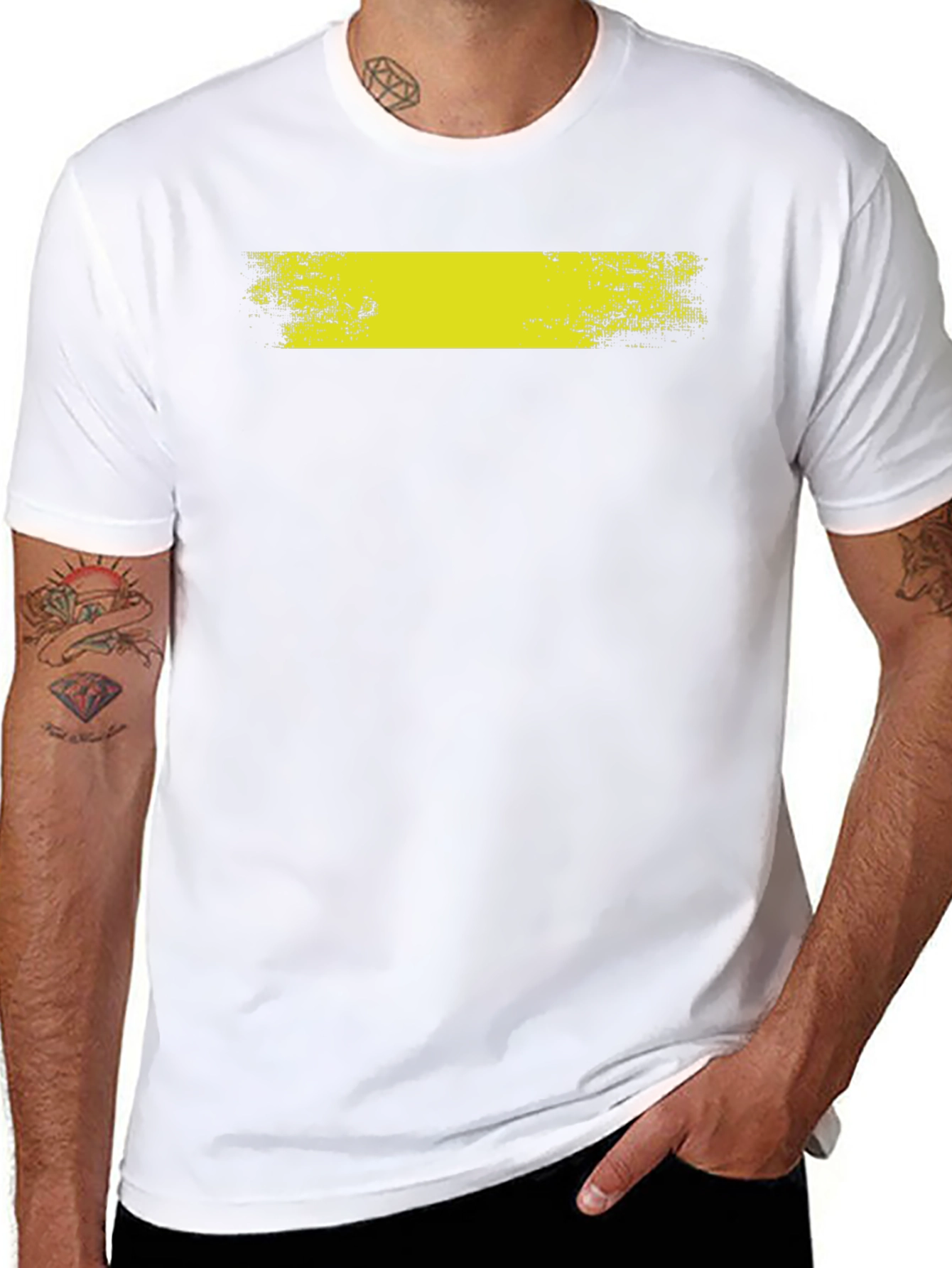 Black T-Shirt with Distressed Yellow Bar Graphic