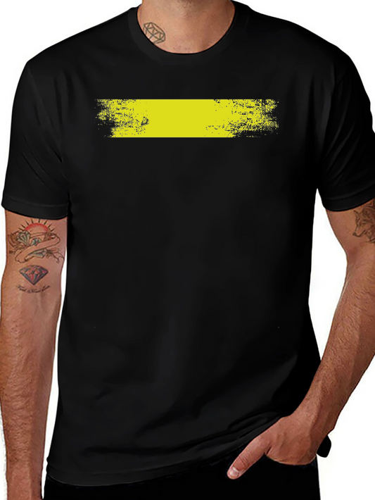 Black T-Shirt with Distressed Yellow Bar Graphic