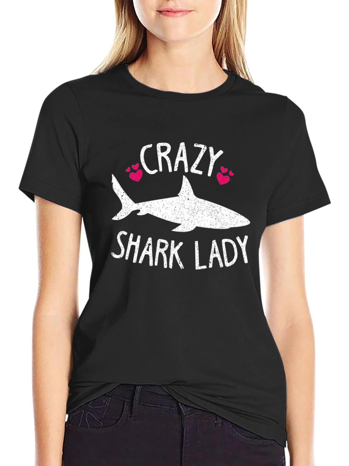 Crazy Shark Lady Black T-Shirt