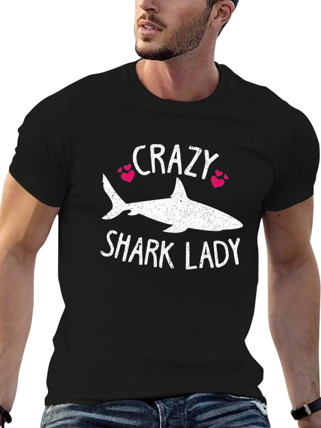 Crazy Shark Lady Black T-Shirt