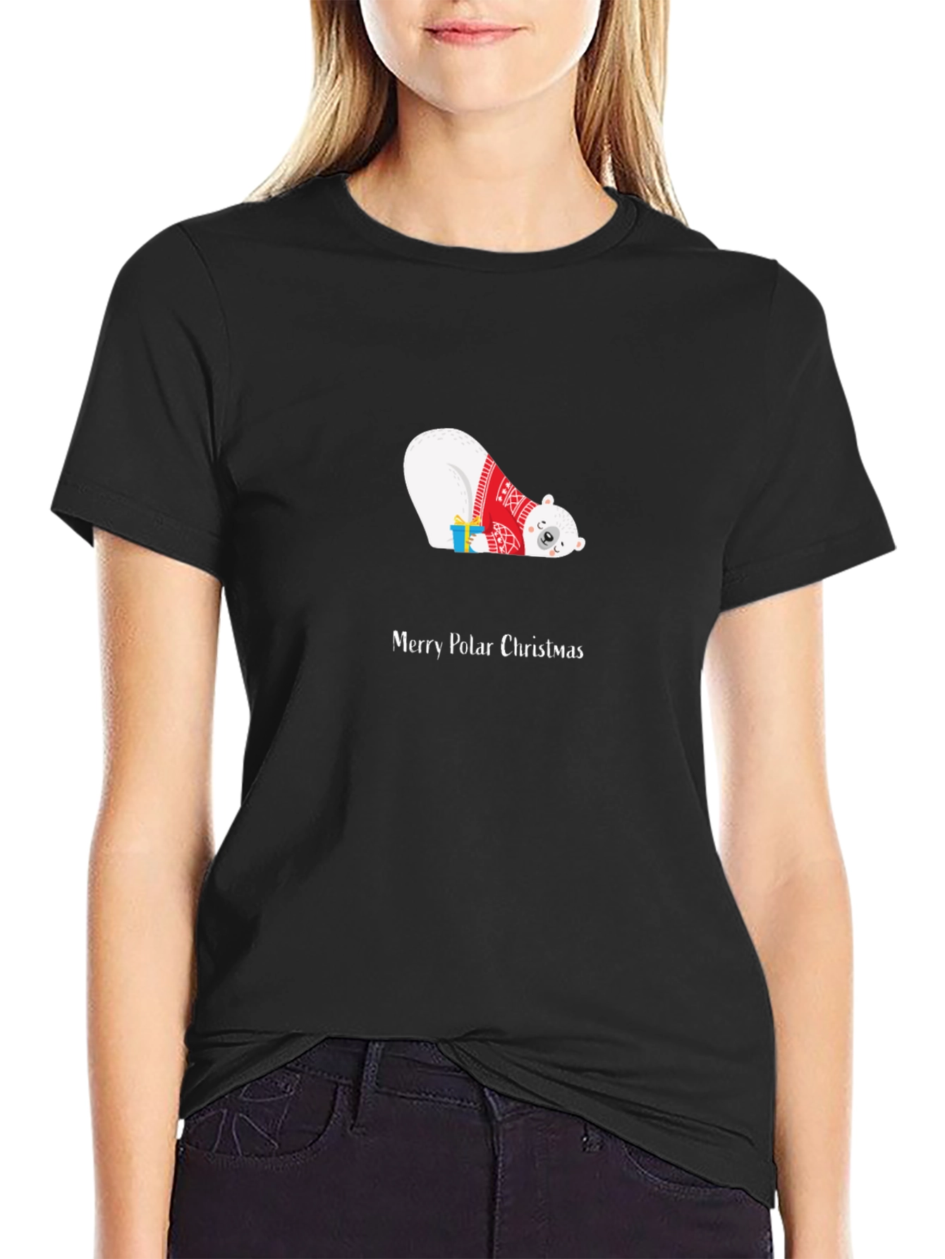 Merry Polar Christmas Graphic T-Shirt - Black
