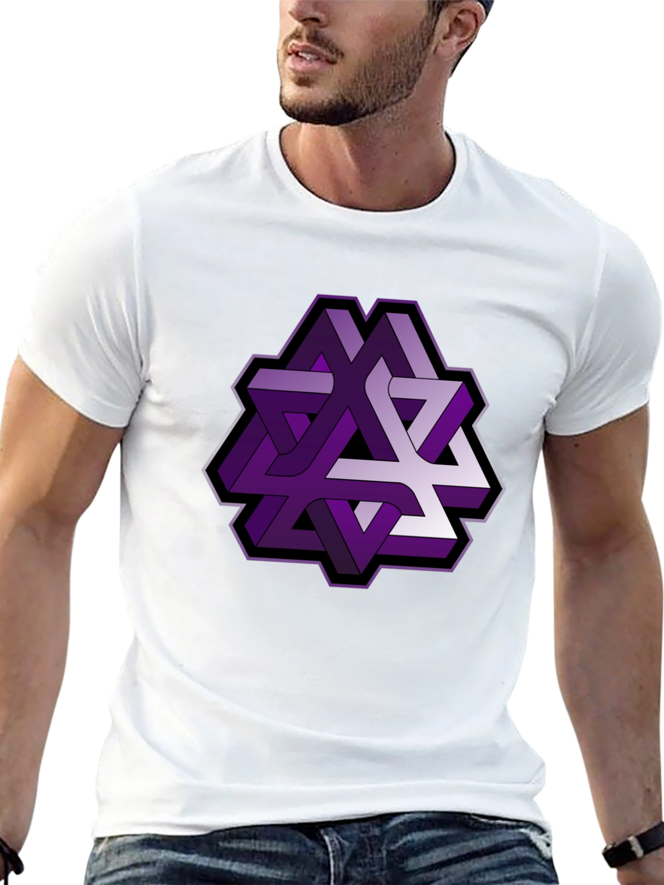 Optical Illusion Graphic Tee - Purple Geometric Design
