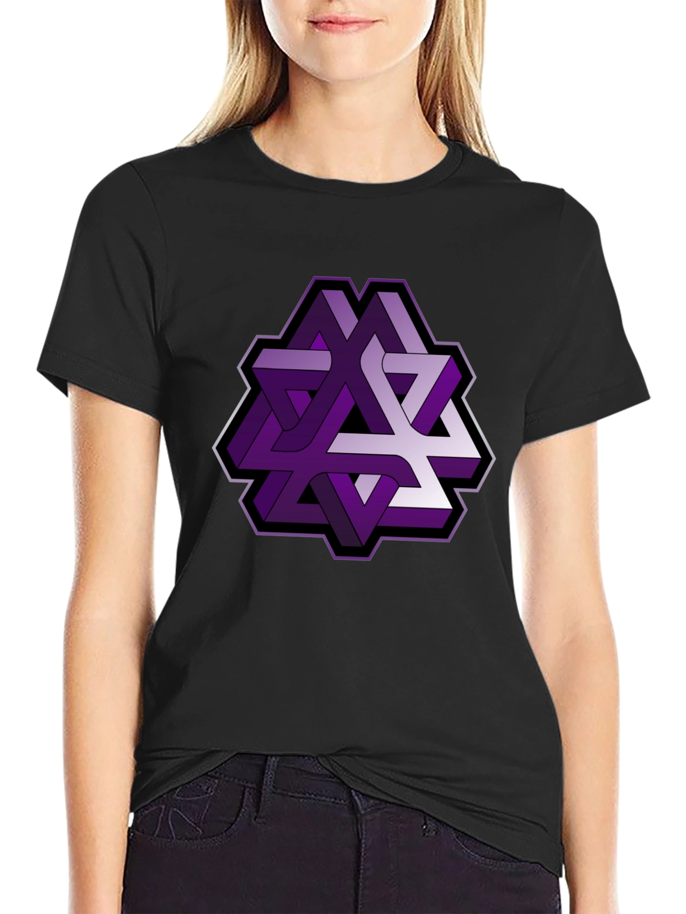 Optical Illusion Graphic Tee - Purple Geometric Design