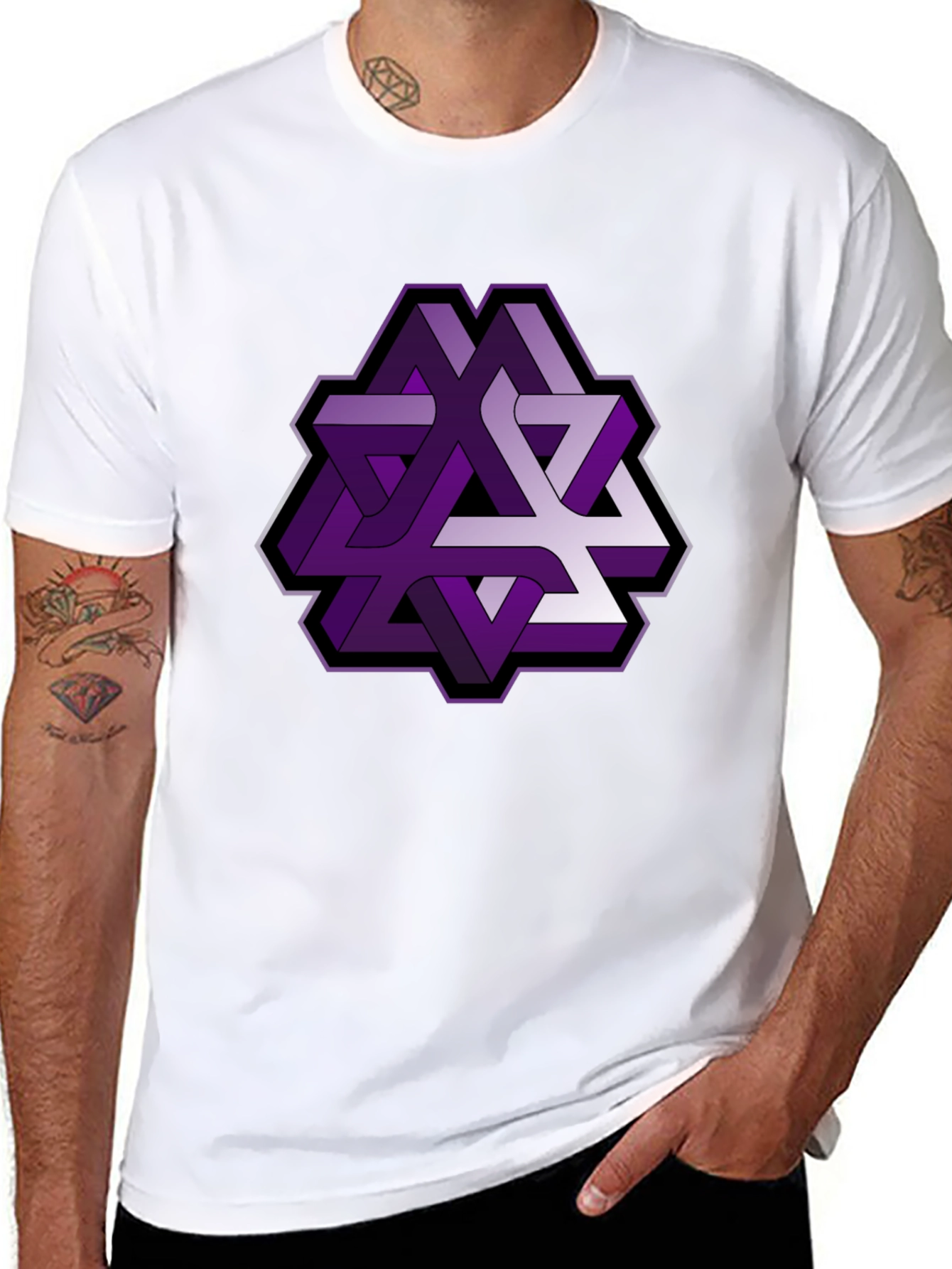Optical Illusion Graphic Tee - Purple Geometric Design