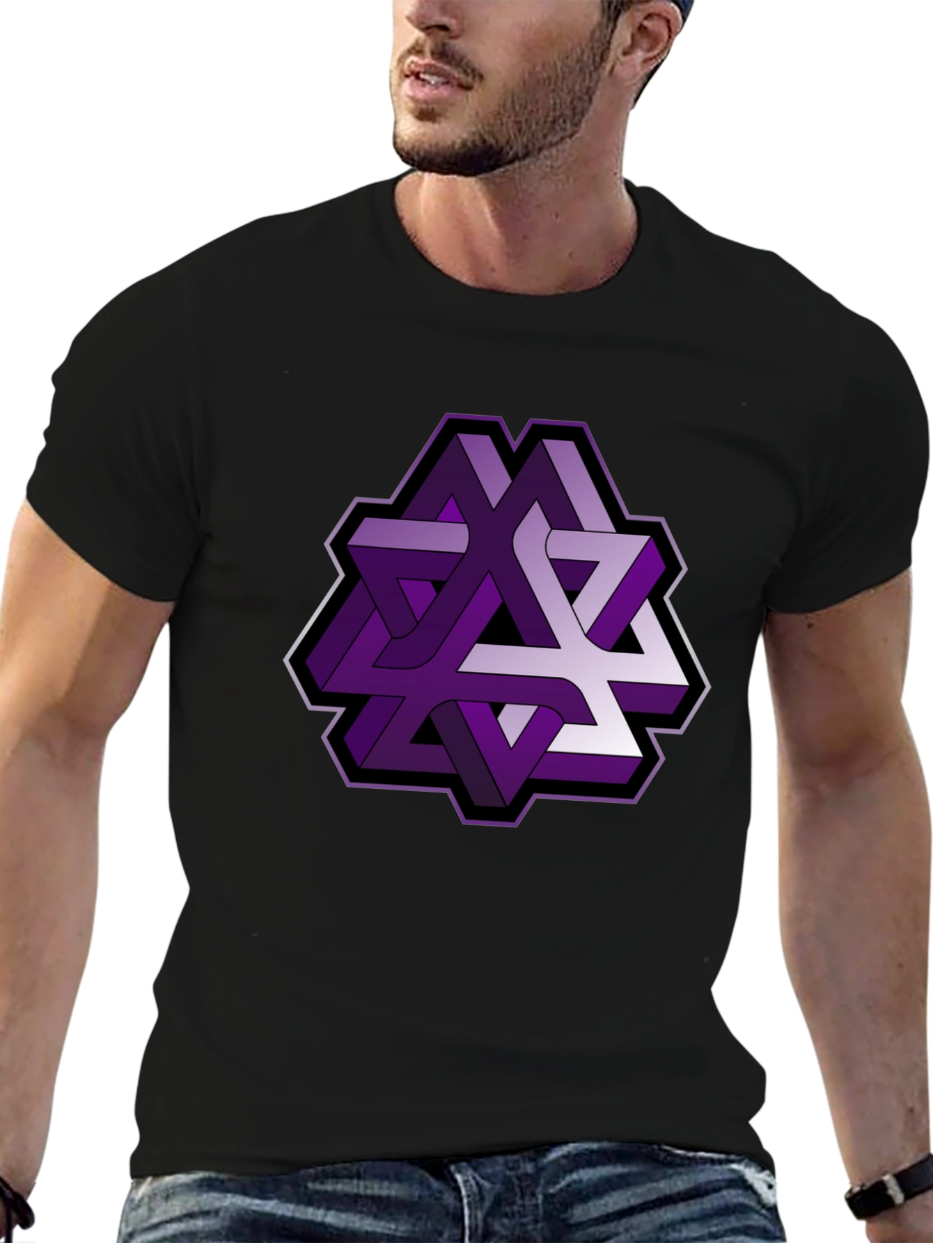 Optical Illusion Graphic Tee - Purple Geometric Design