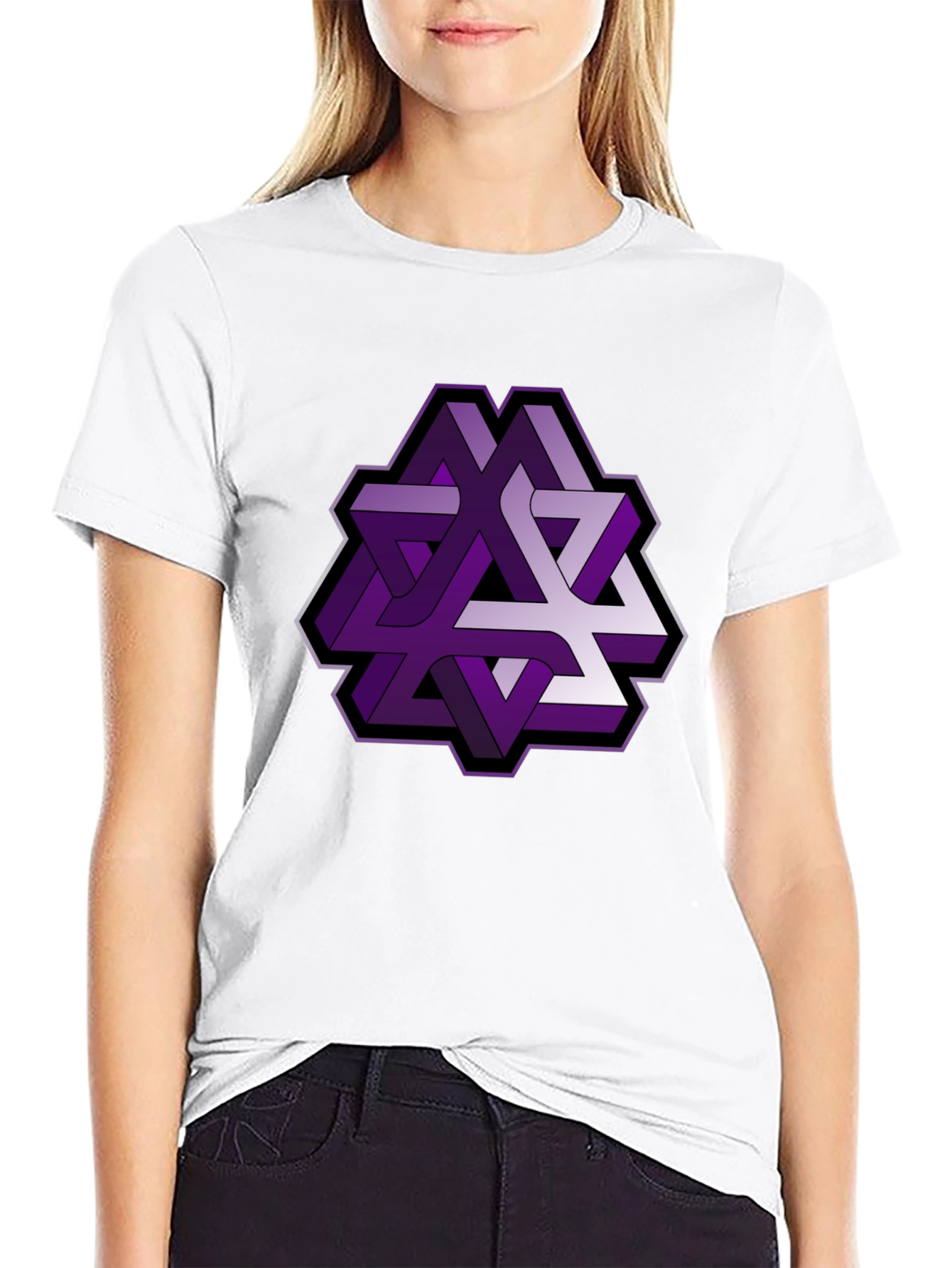 Optical Illusion Graphic Tee - Purple Geometric Design