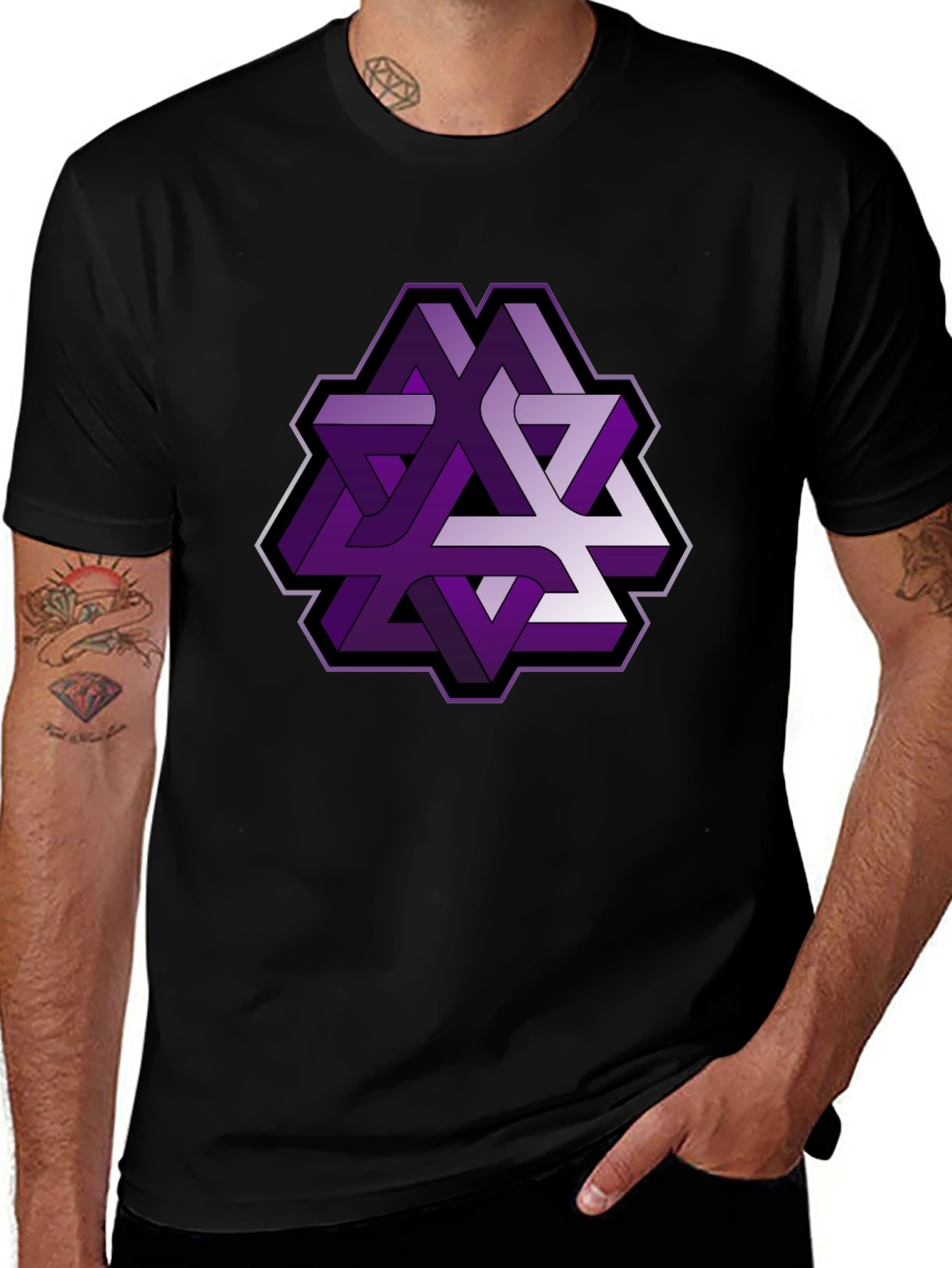 Optical Illusion Graphic Tee - Purple Geometric Design
