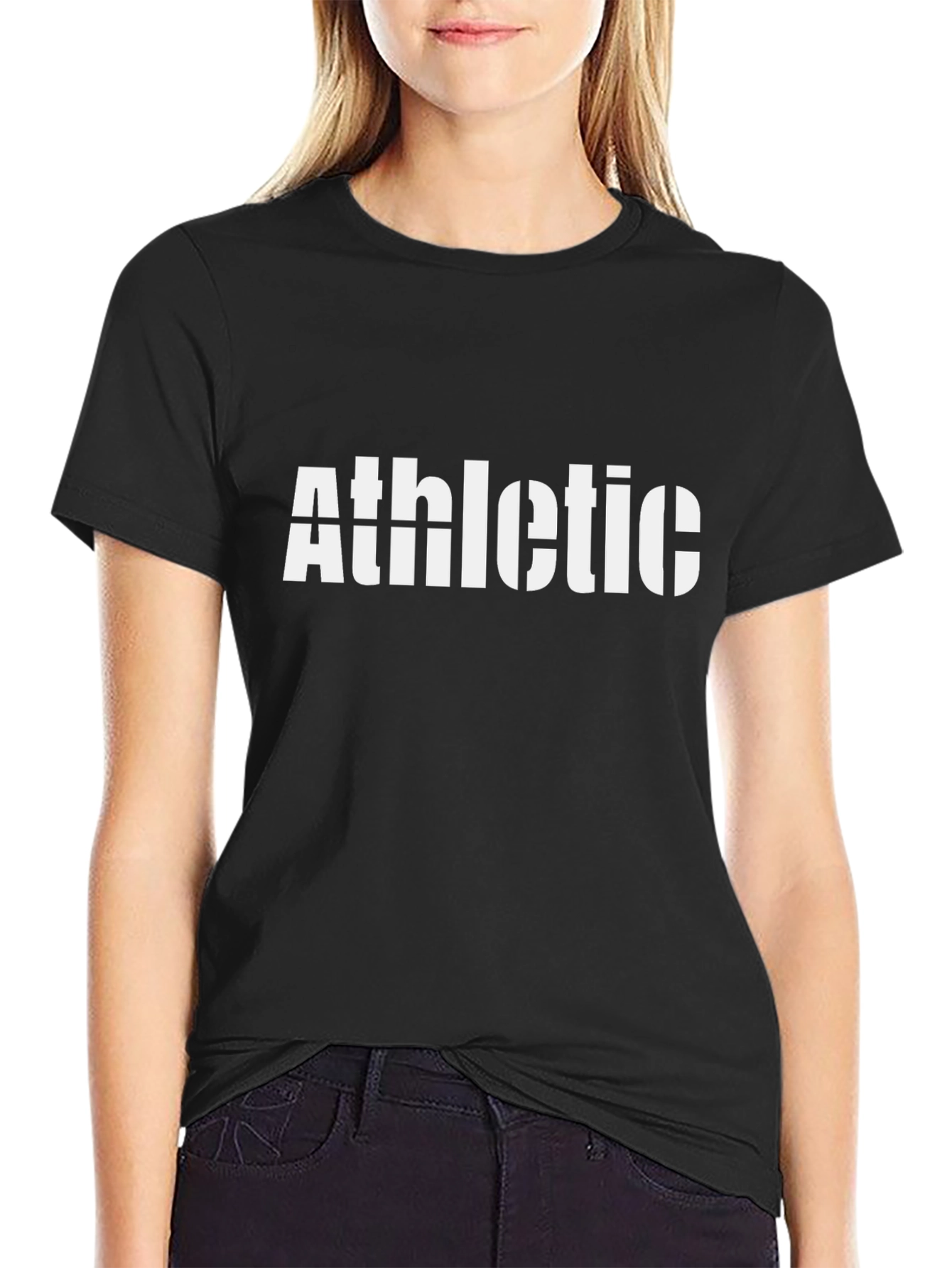 Athletic Stencil Print Black T-Shirt
