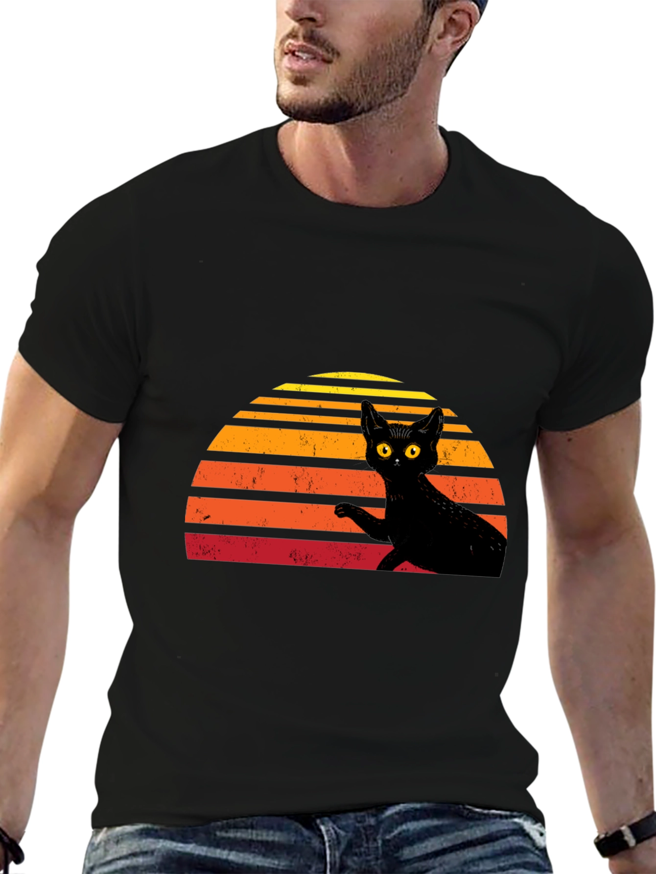 Retro Black Cat Graphic T-Shirt