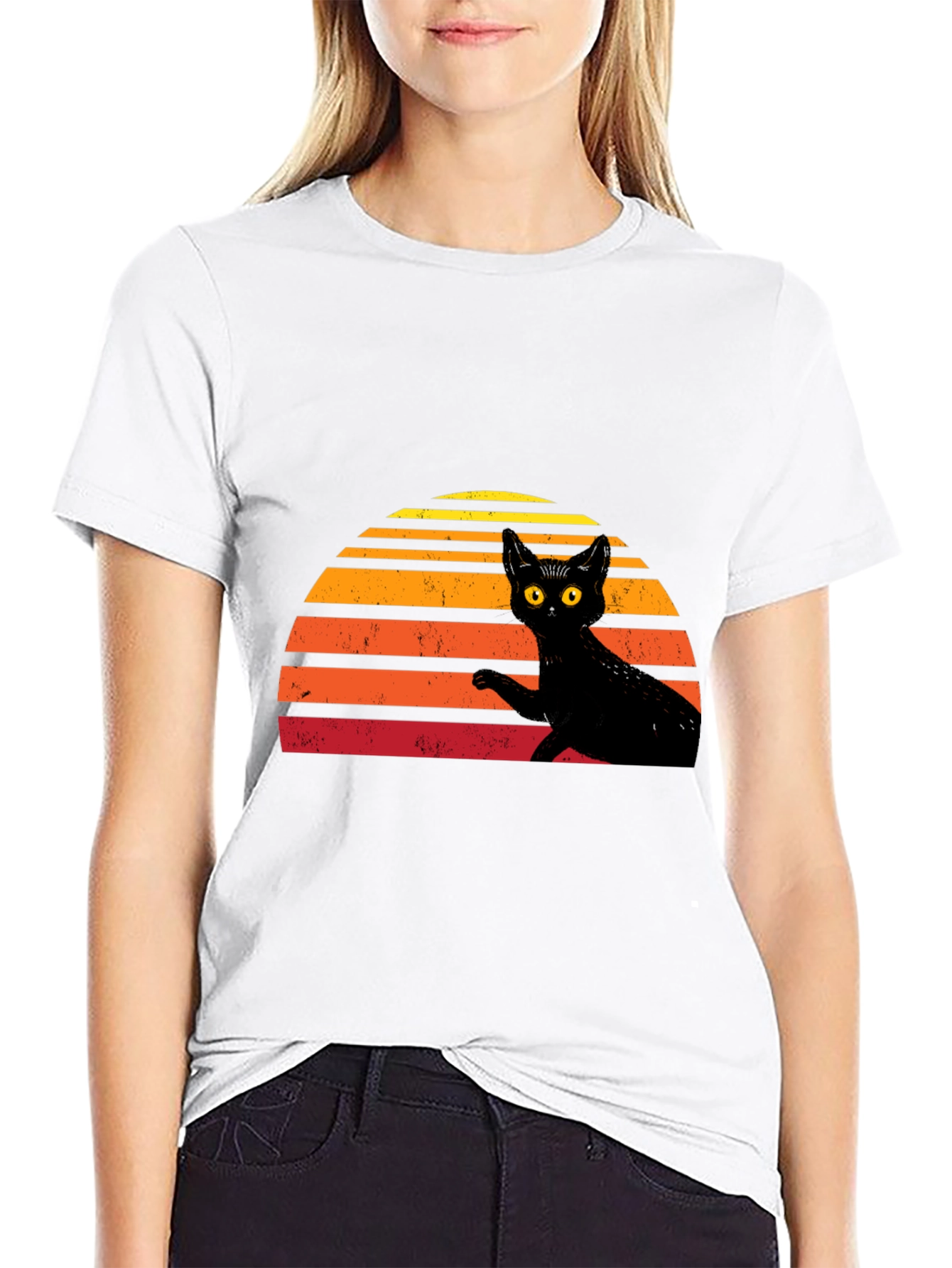 Retro Black Cat Graphic T-Shirt