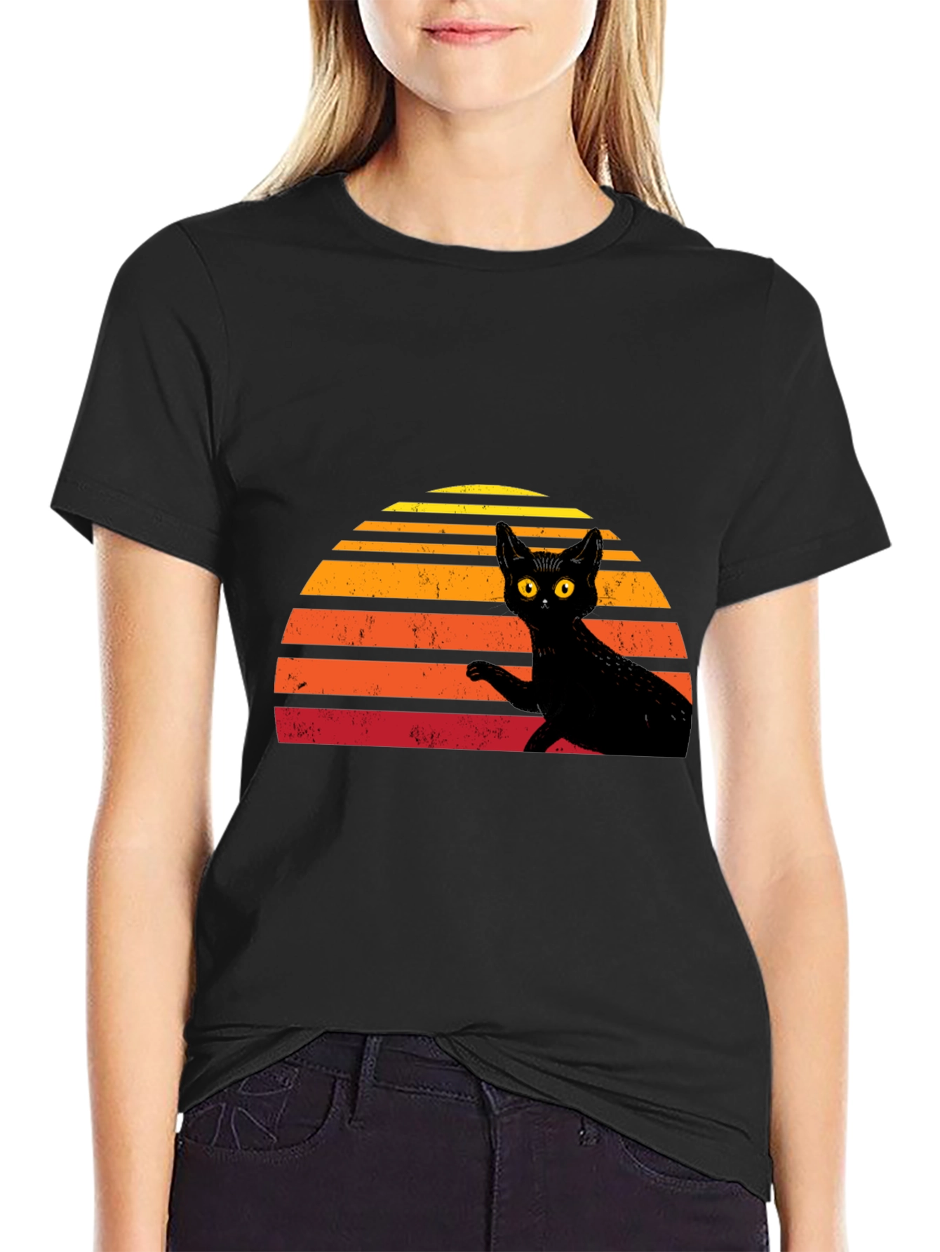 Retro Black Cat Graphic T-Shirt