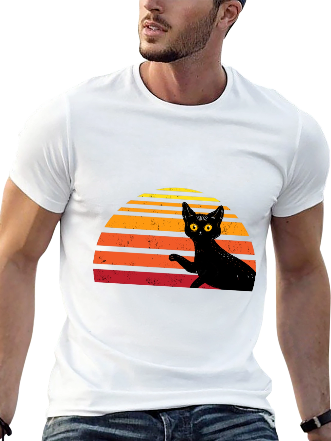 Retro Black Cat Graphic T-Shirt