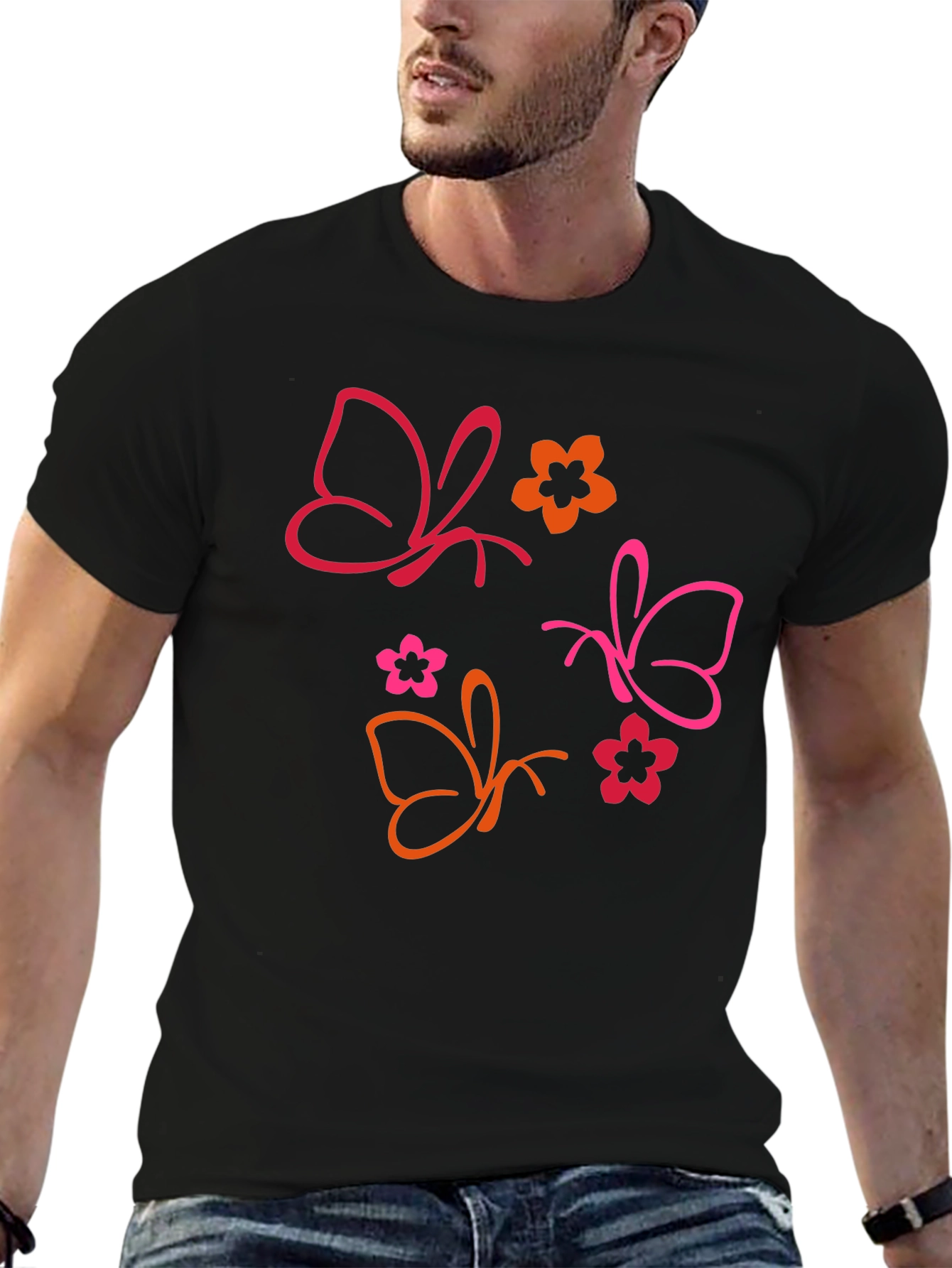 Butterfly & Floral Graphic Black T-Shirt